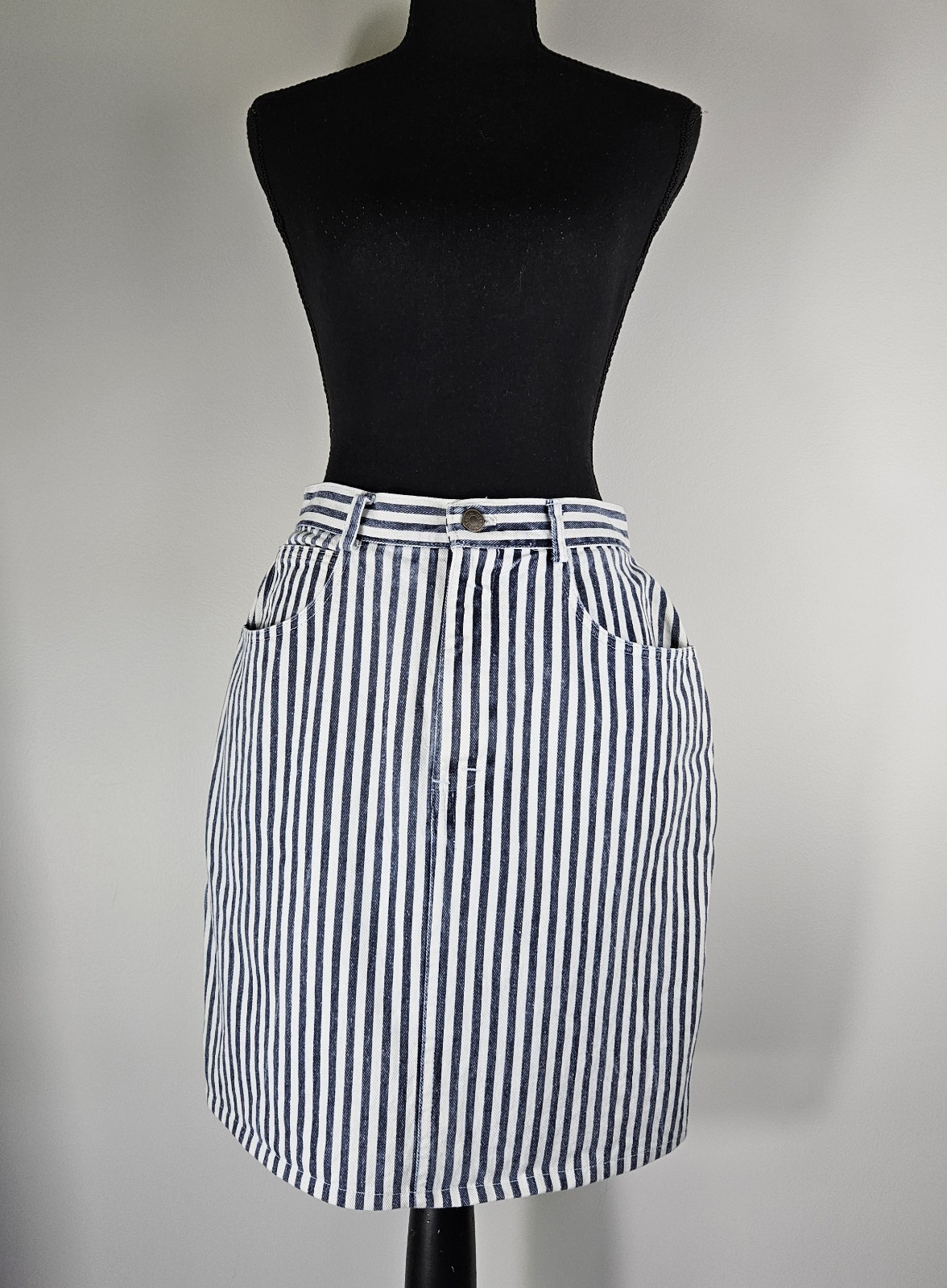 70s 80s Vintage HELIUM Striped PENCIL DENIM SKIRT USA SIZE 11 TALON 42 ZIPPER