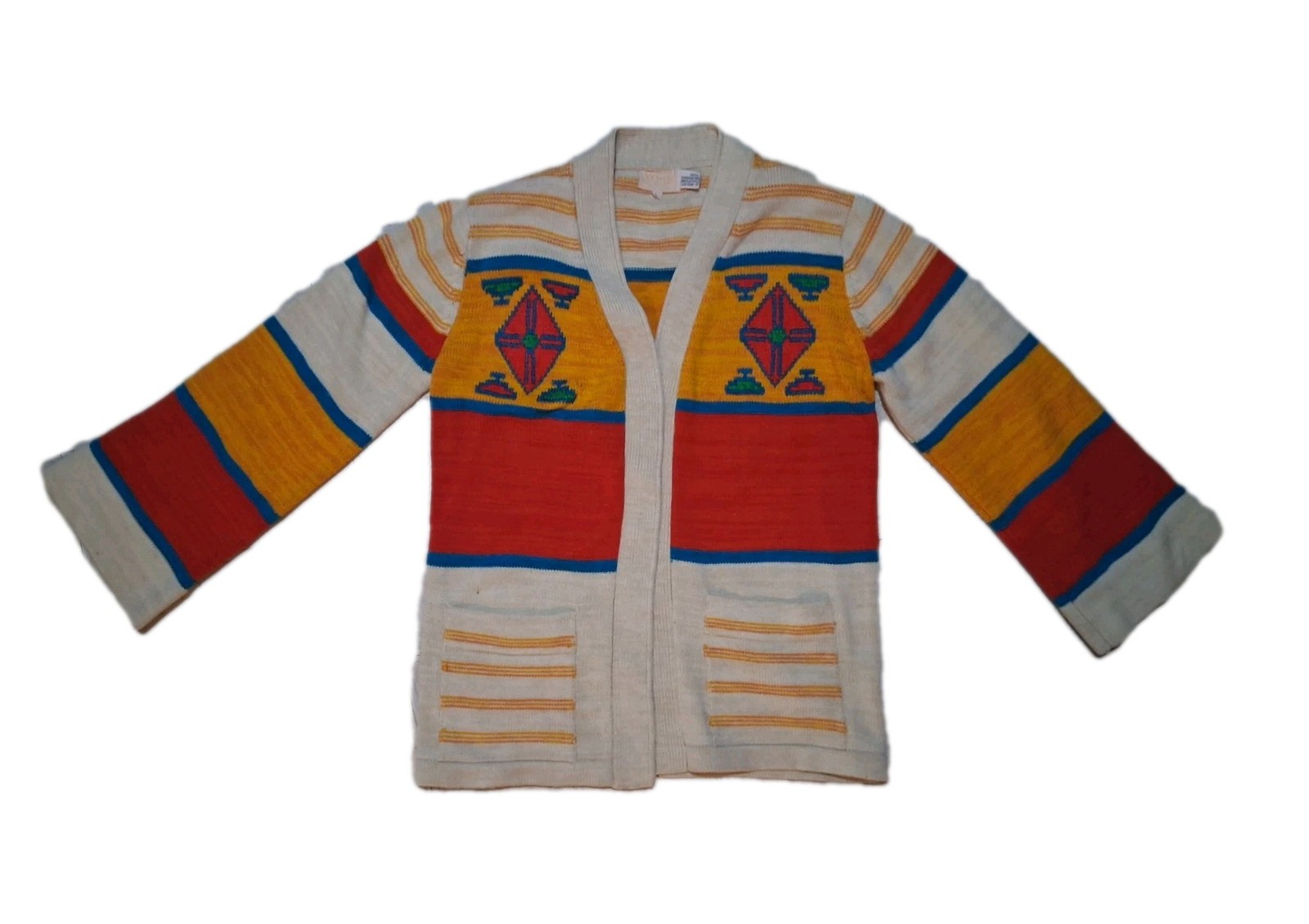 Vintage W SzL Cardigan Bright Southwestern Aztec Print Bell Sleeves Festival