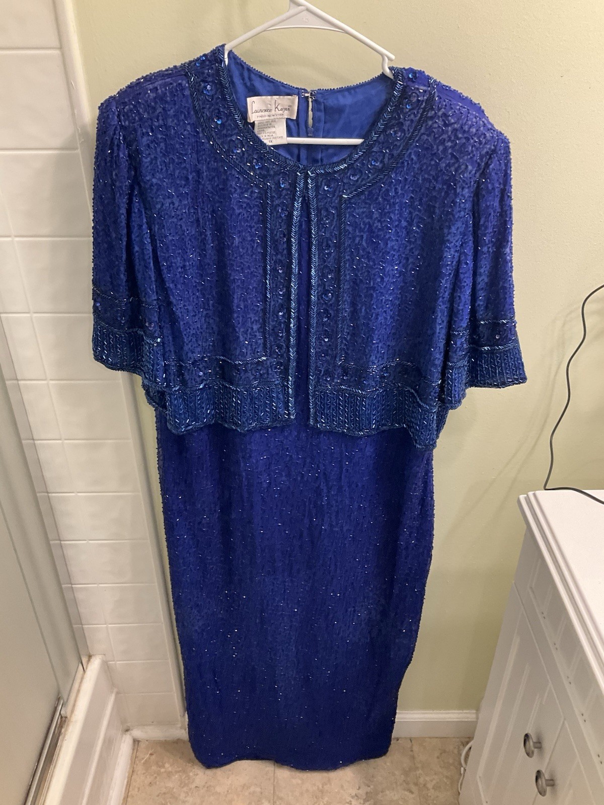 Vintage Laurence Kazar 100% silk cobalt blue heavy beaded cocktail dress size 1X