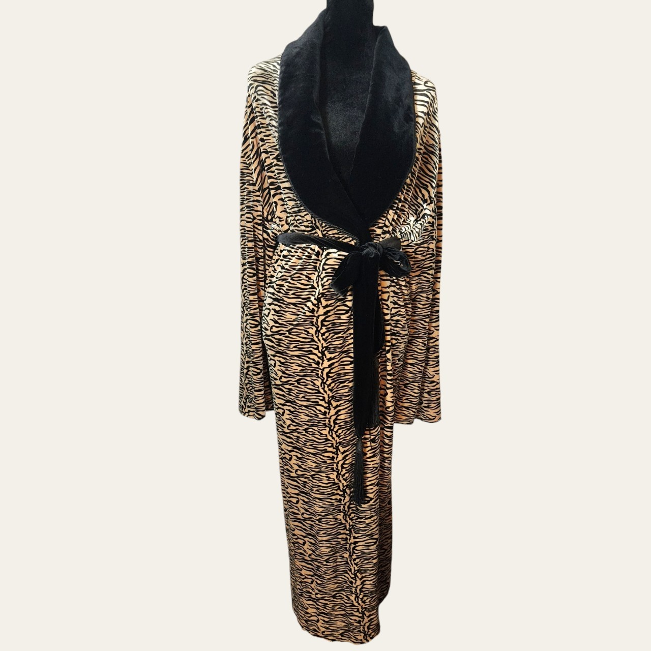 Vintage 70s/80s Diamond Tea Velvet Zebra Print Robe Sz XL