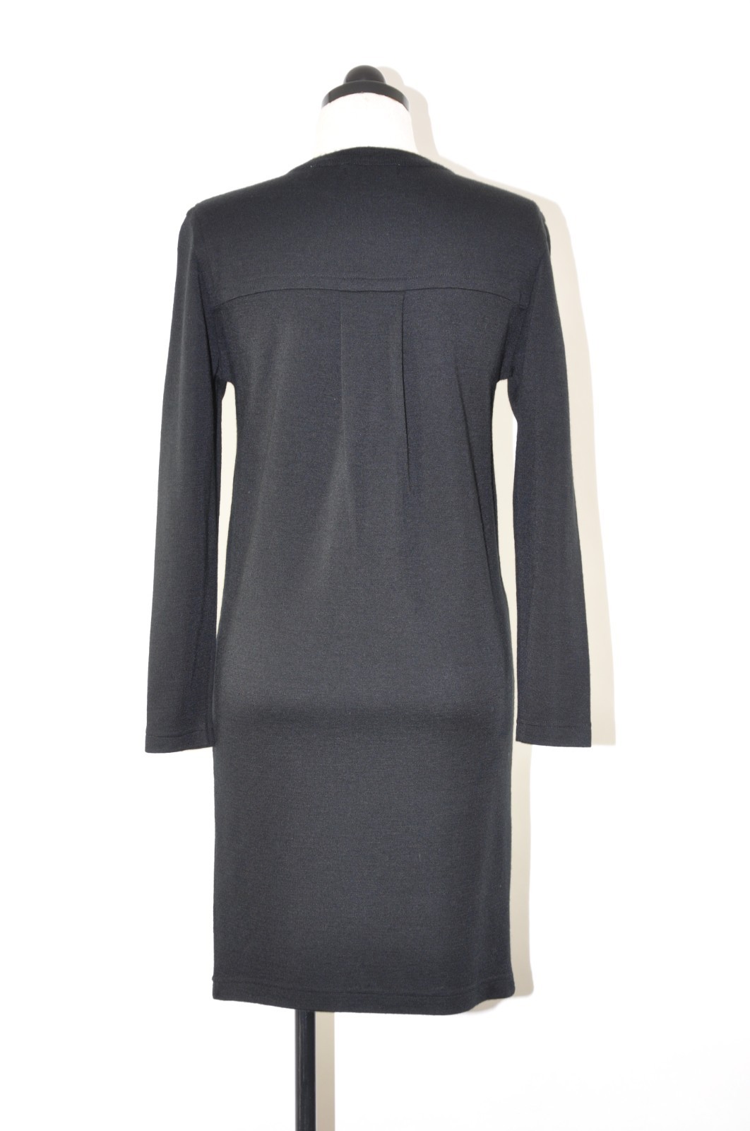 90s Vintage Black Wool Blend Minimalist Long Sleeve Knit Sweater Dress Women XS