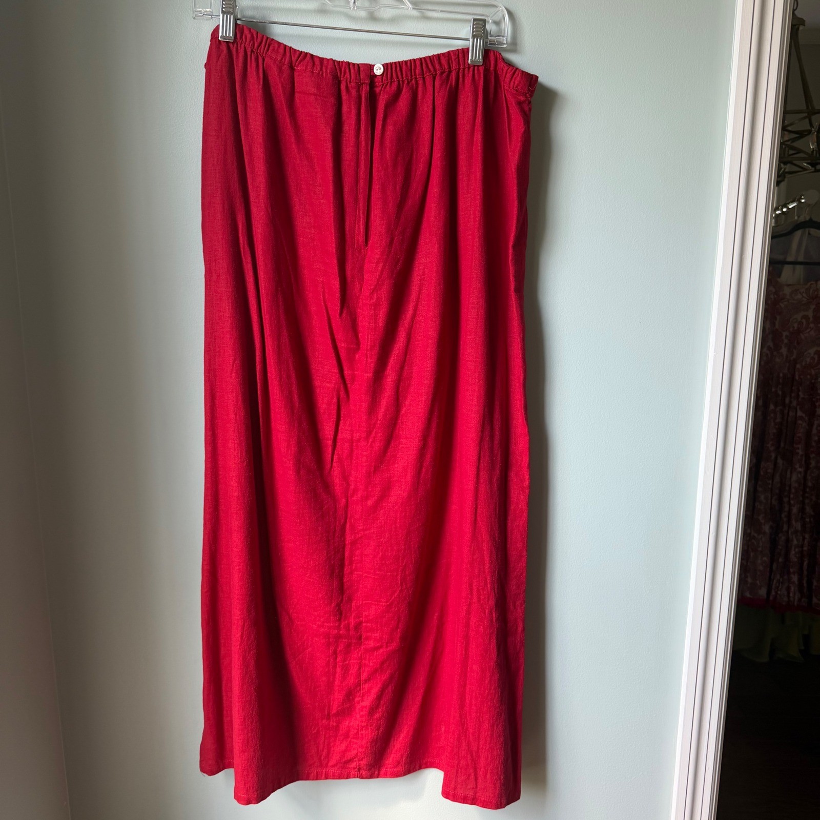 Vintage Uniform by John Paul Richard Linen Midi Skirt Red Embroidered Pull-On XL