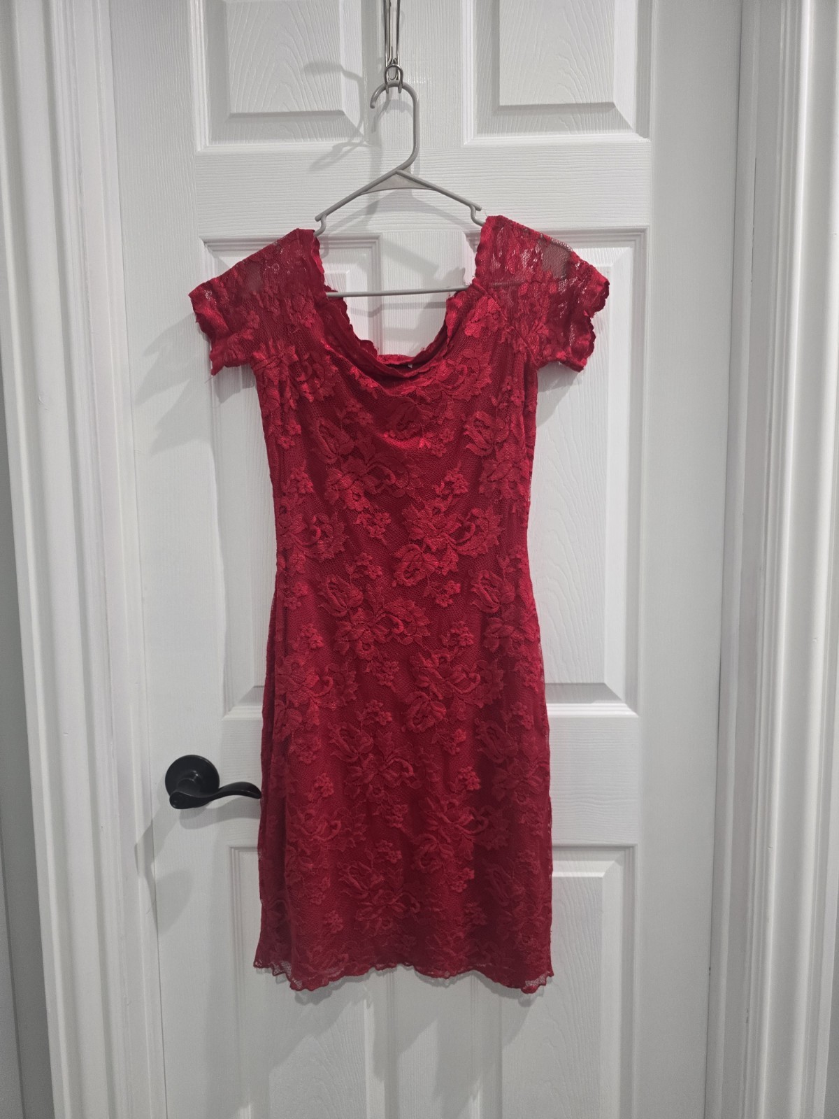 Vintage Cache Off Shoulder Red Lace Dress Cocktail Formal Party Valentines Day