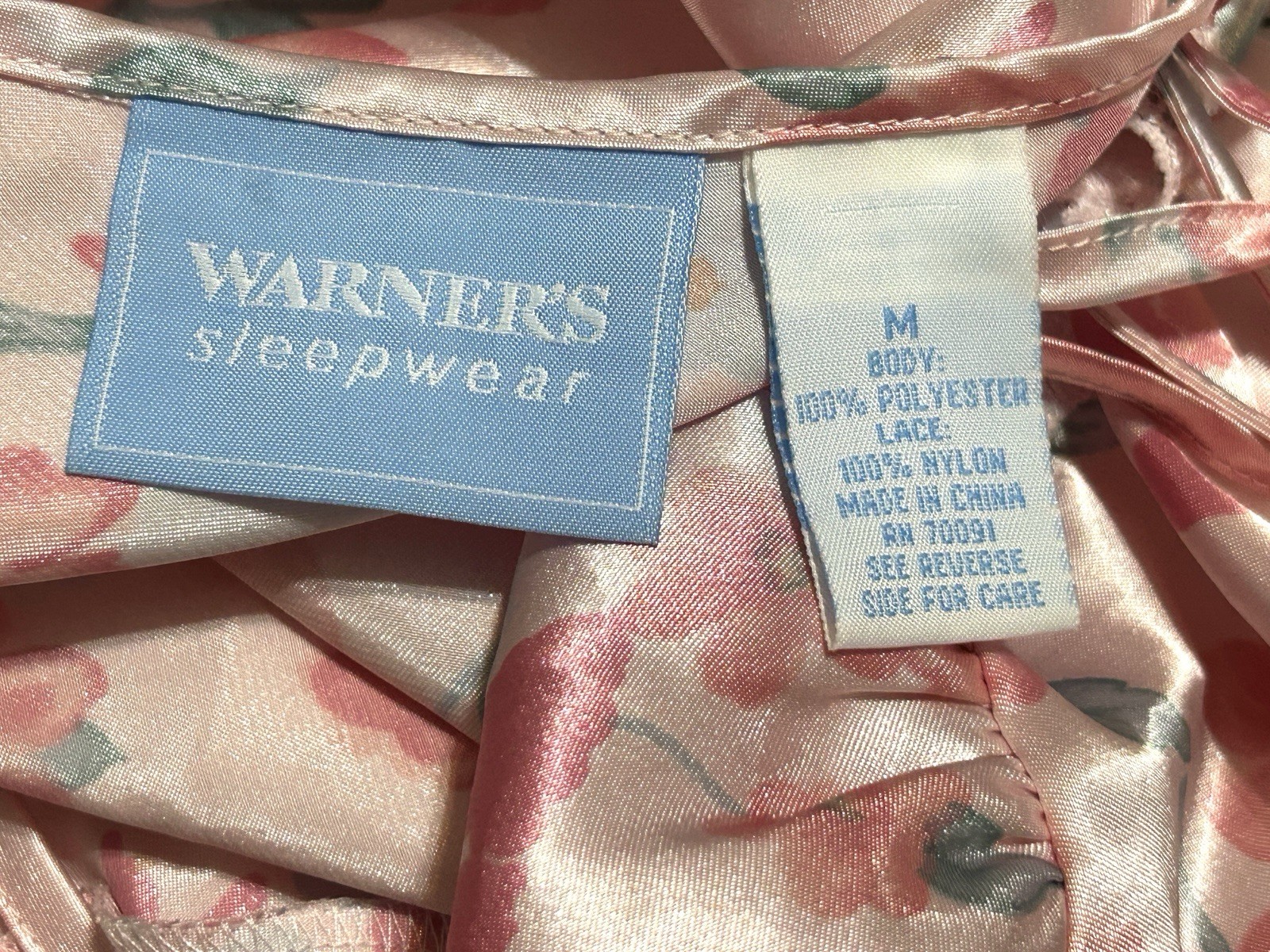 Vtg Silky LACE FLOWERS BY WARNER’S Pink Pajama Set Camisole Bottoms Nylon Sz M