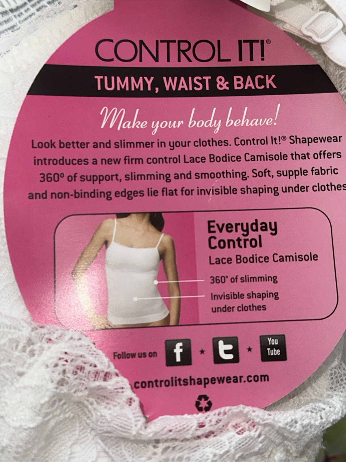MAIDENFORM 12598 Sz:2XL-White Control It Lace Bodice Everyday Control Camisole