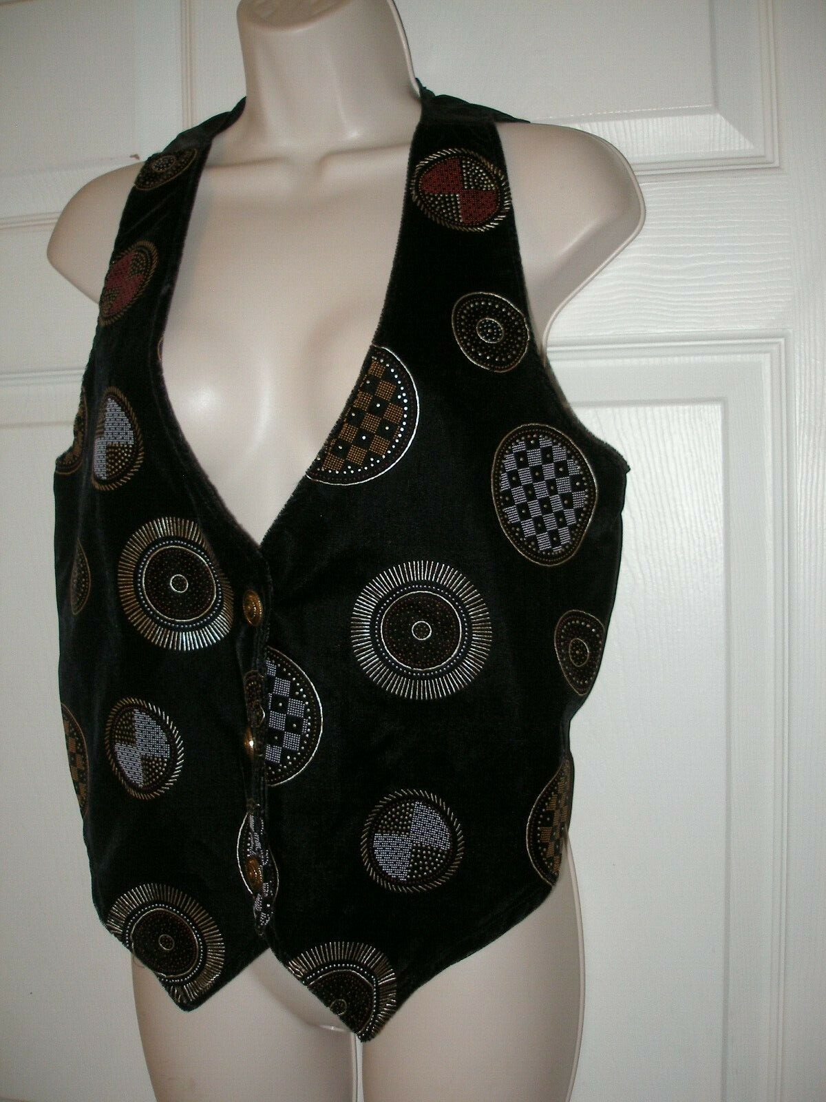 TR Bentley Vintage Small Velvet Black Vest Gold Metallic Circular Decals