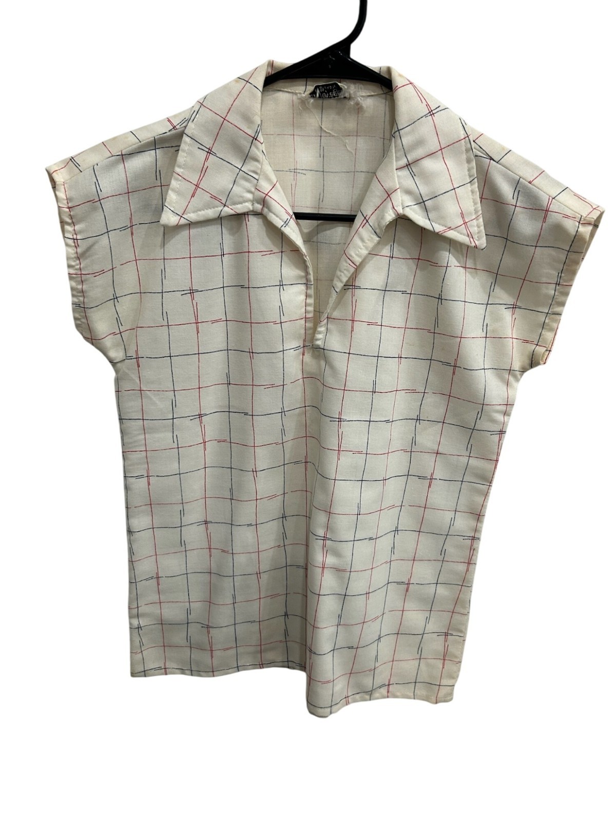 Vintage 1960s The Voyager Checkered Top Skirt Set Cream Red Casual Outfit Set