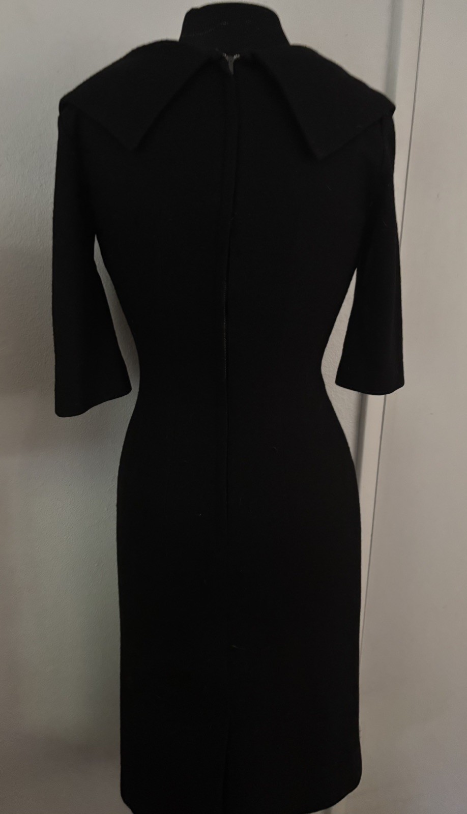 1960s Double Knit Dress Edith Flagg California Black Wool Retro Mod A Line Med
