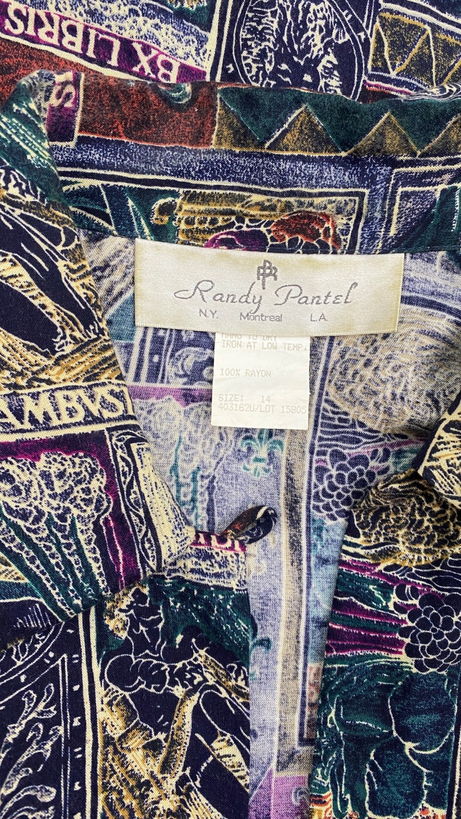 Vintage 1980s novelty print midi dress XL rayon long sleeve plus size purple
