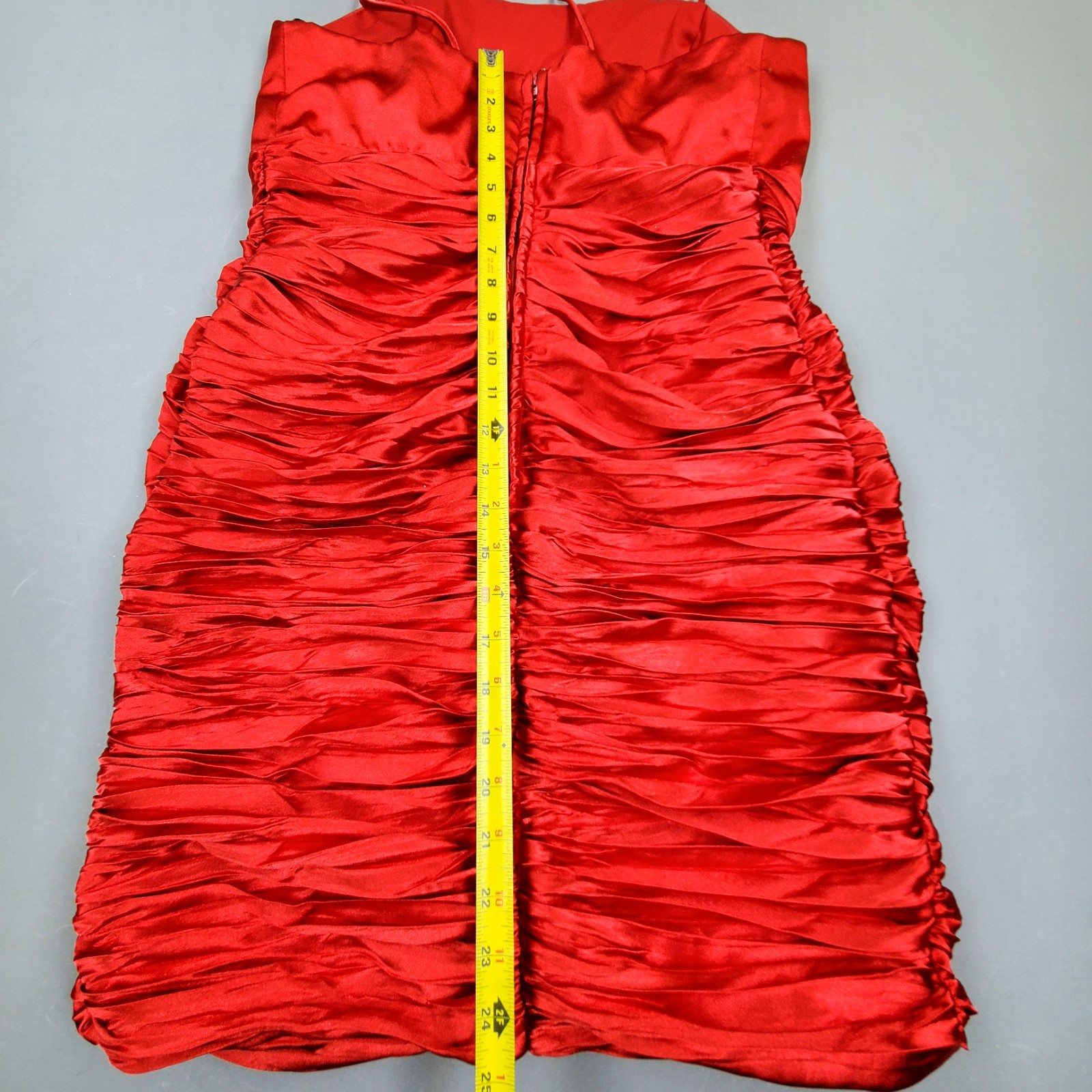 VTG 80s Eureka Red Mini Empire Ruched Shelf Bust Bandage Party Cocktail Dress