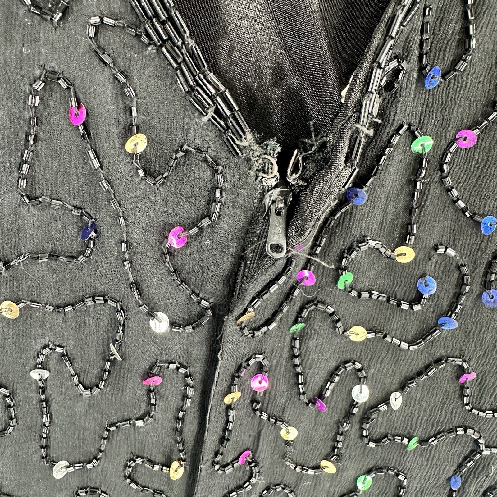 VTG Silk Sequin Beaded Dress Party 80s Sparkle NYE 90s Cocktail Homecoming Large