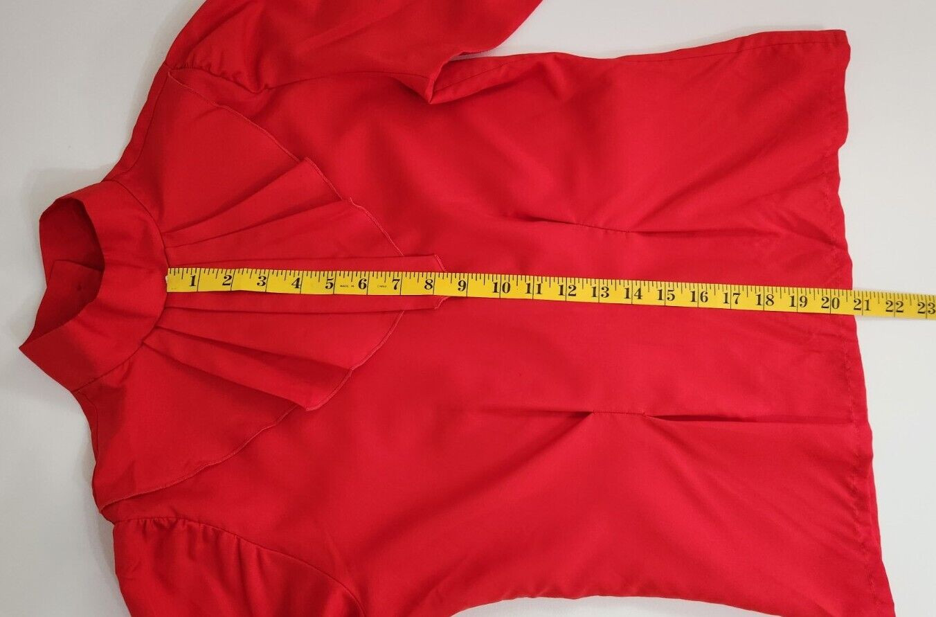 Vtg 70s Rust Red Long Sleeve Blouse Oversized Ruffled Collar Fitted Waist Retro