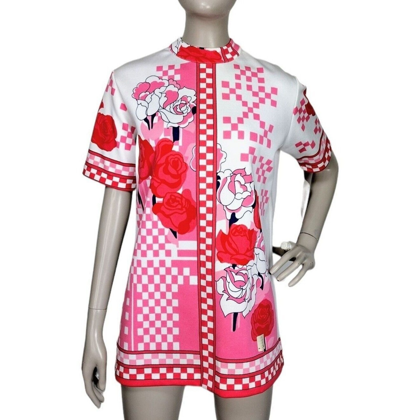Vintage 60s 70s Donovan Galvani Floral Checks MOD Top Dress Deadstock NOS