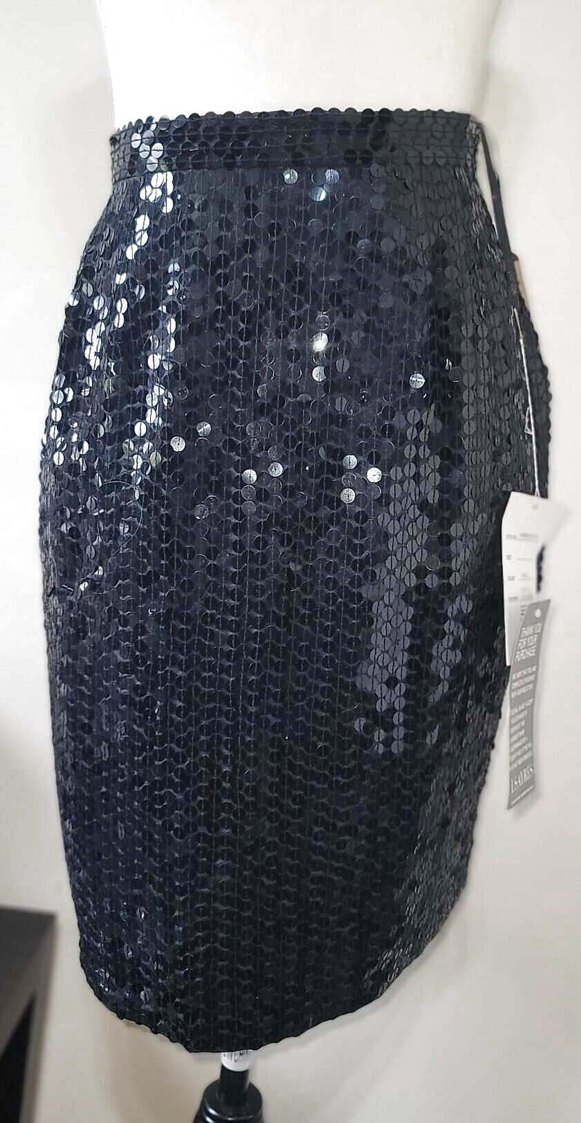 Vntg 80’s NITE LINE L.S. AYRES Size XS Women’s Black Sequin Mini Skirt 100% Silk