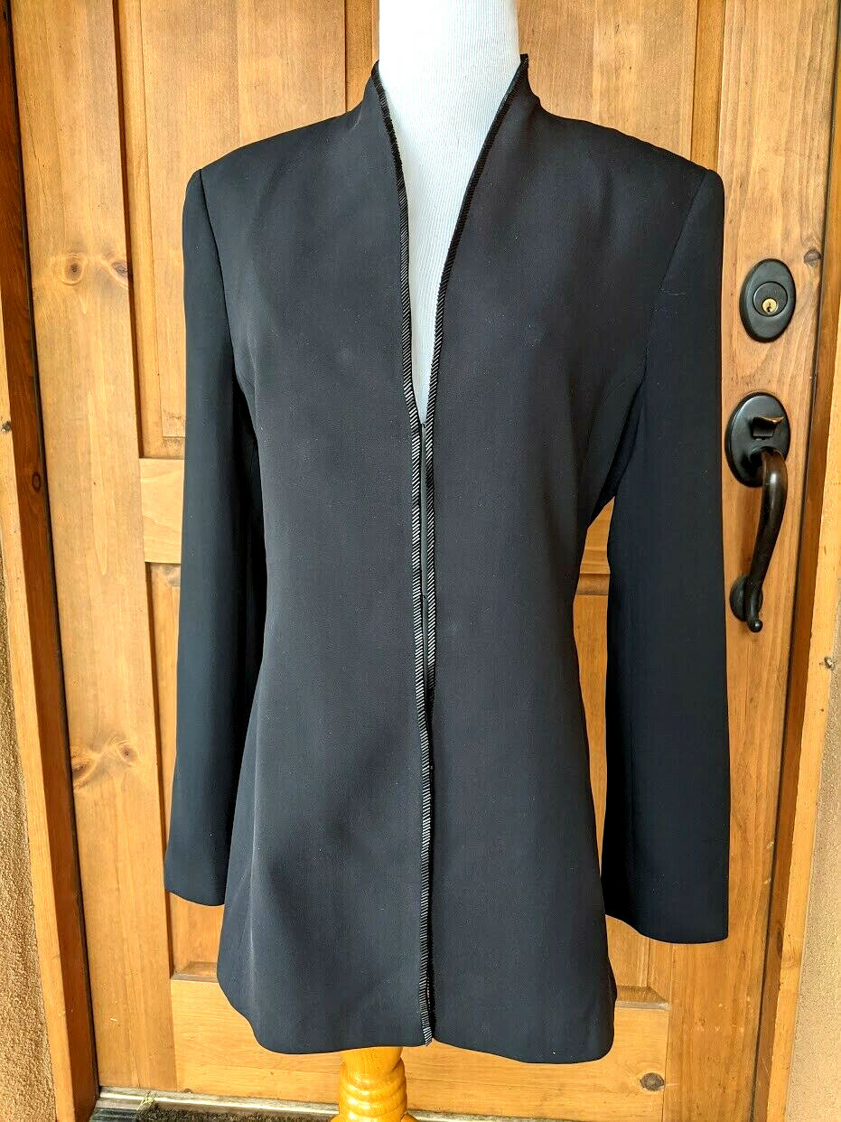 LUISA SPAGNOLI Black Silk Evening Jacket Sz 44 S M Bugle Beads Italy Vtg 80’s
