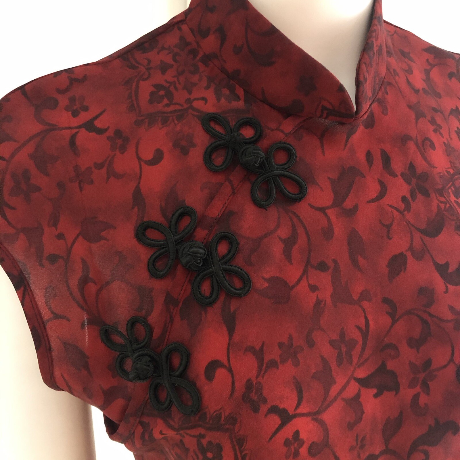 vintage asian inspire 90s maxi dress sheer sz 12 red y2k ethnic