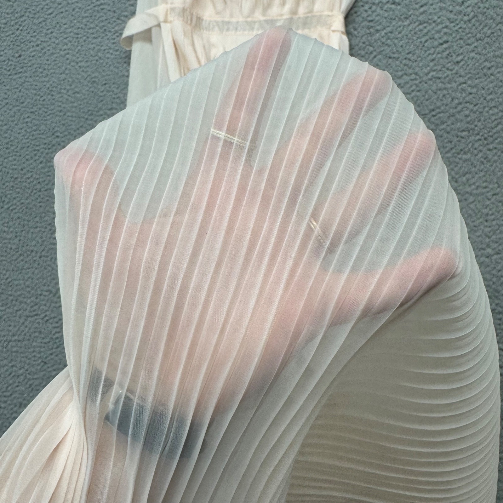Vtg Dress Womens S Light Pink Sheer Flutter Sleeve Etherial Whimsical Chiffon