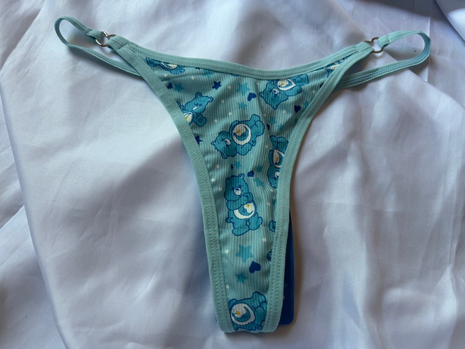 Y2K Vintage Retro 1980s Care Bears Thong Panties Blue Med