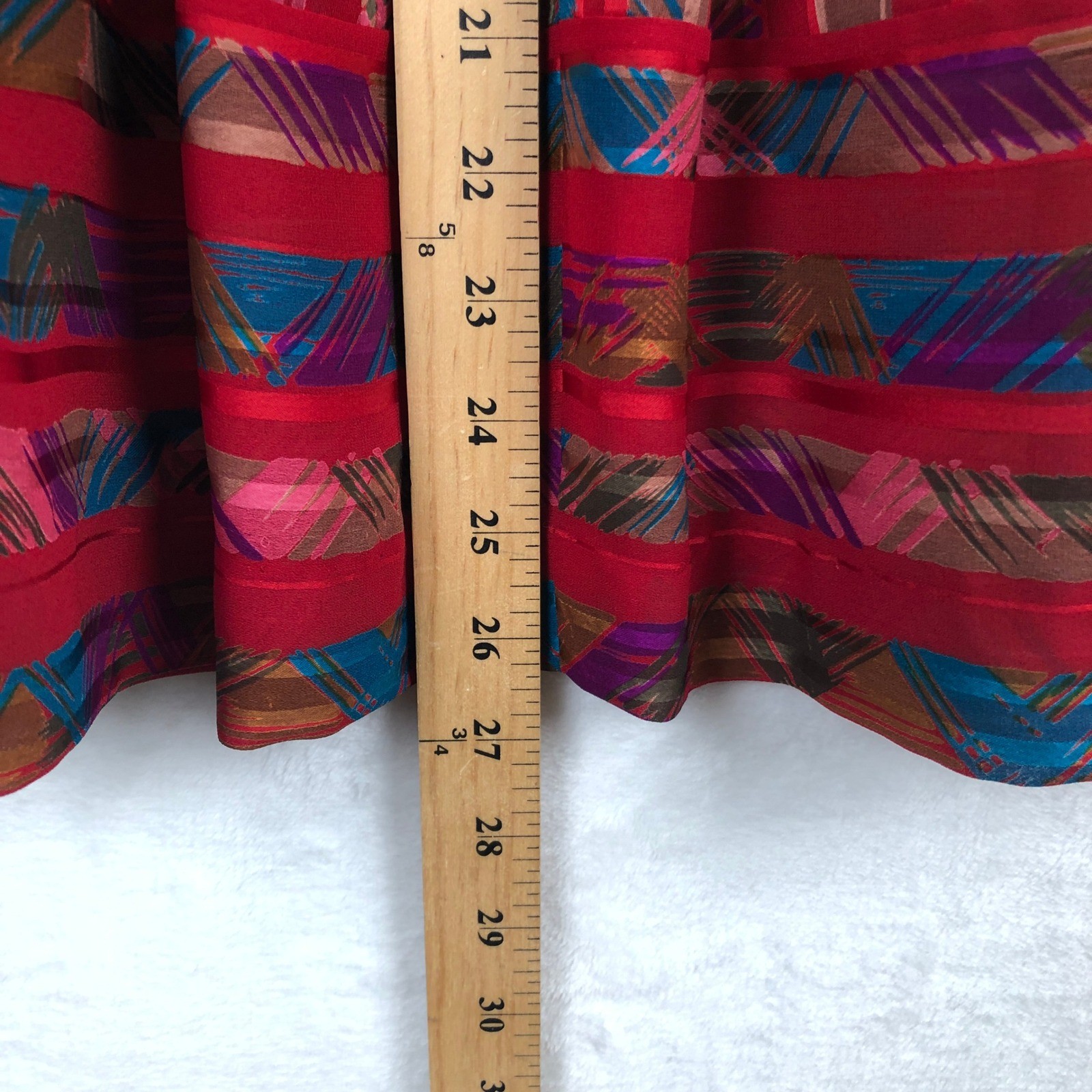 VTG Lilli Ann Adolph Schuman Abstract Geometric Midi Skirt 27W Red Pockets USA