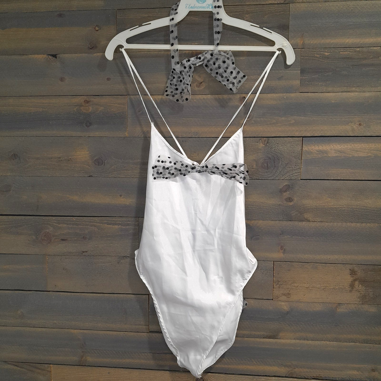 Undercover Wear Teddy Womens S Petite White Liquid Satin Detach Bow Vtg USA 80’s