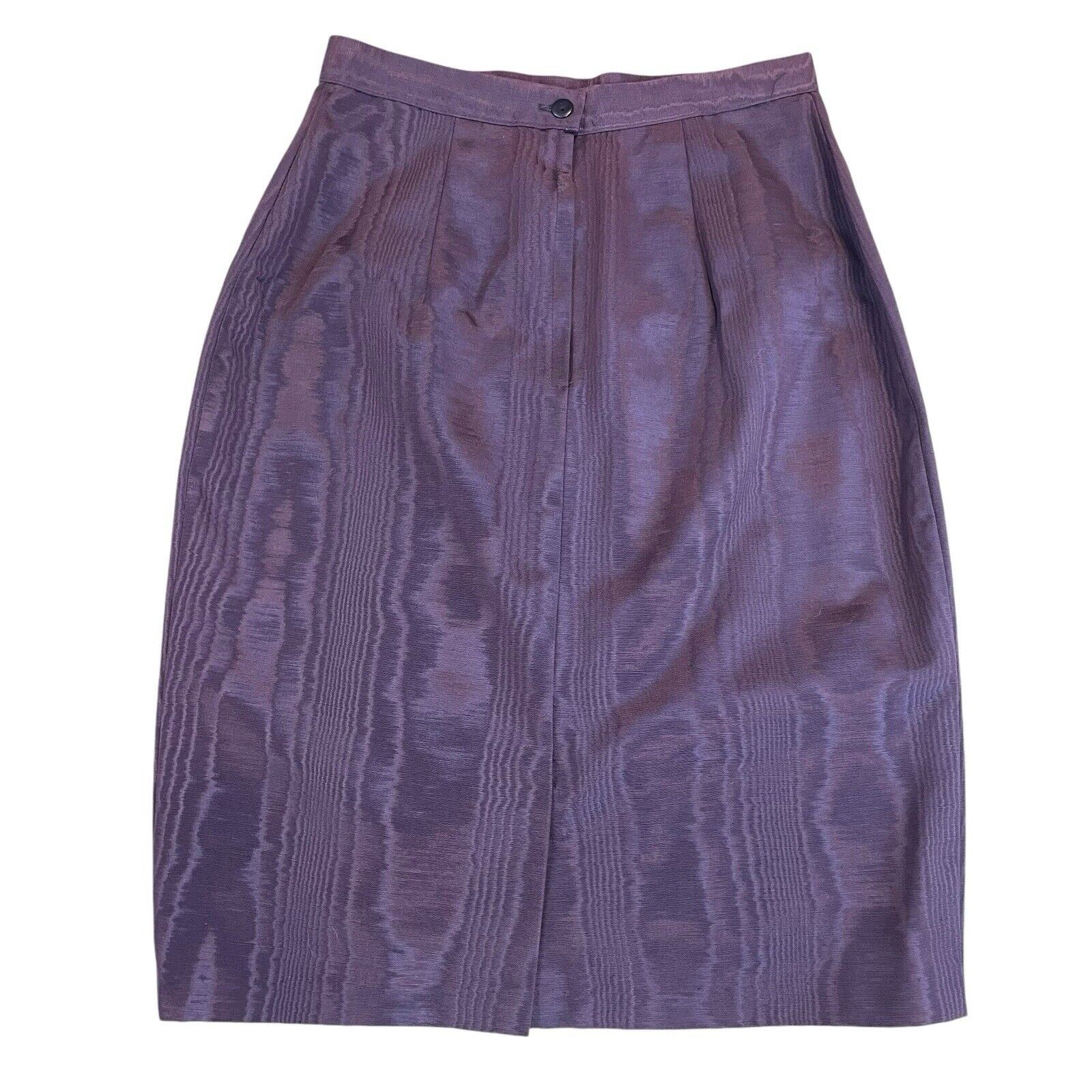 VTG 80s 90s Scott McClintock 2 Piece Skirt Suit Sz 8 Purple Taffeta Lace Collar