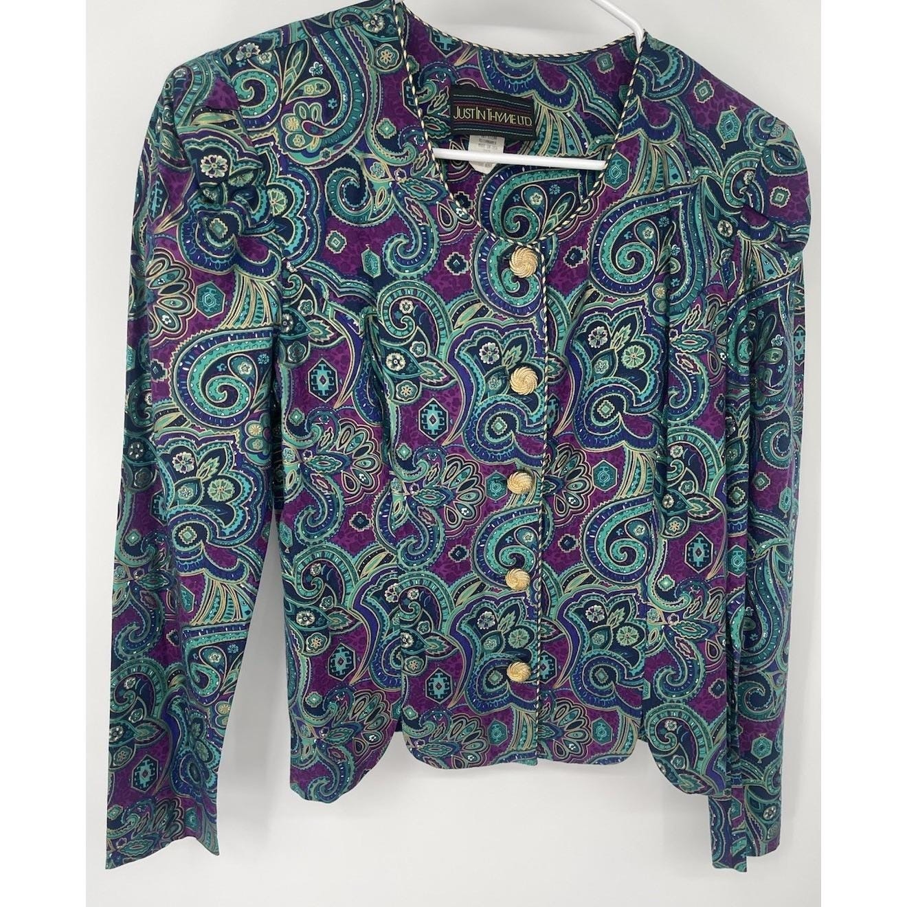 vtg just in thyme ltd womens size 6 floral jacket rayon blend Shoulder Pads