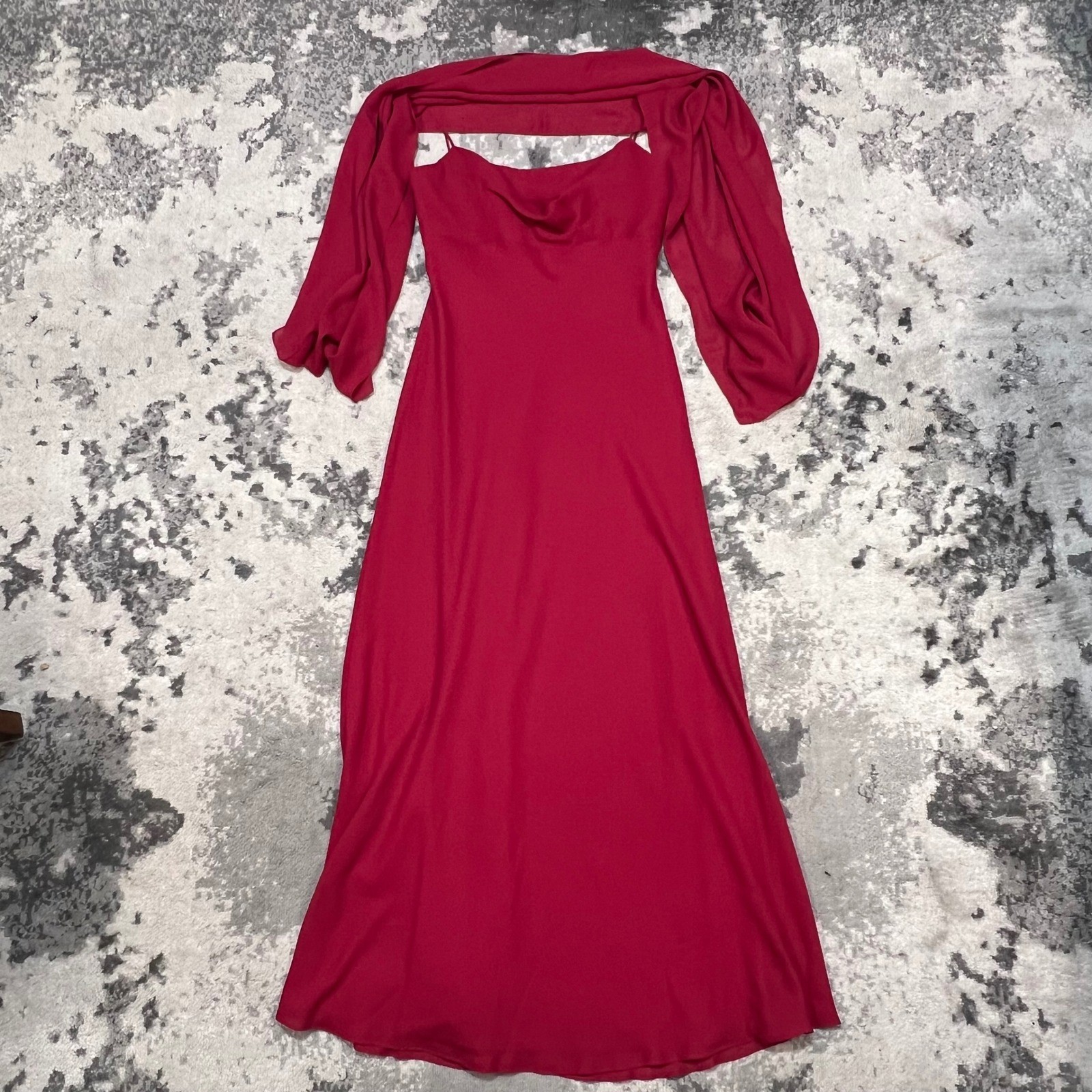 Michaelangelo Vintage Red Cowl Neck Evening Gown with Matching Shawl Size 12