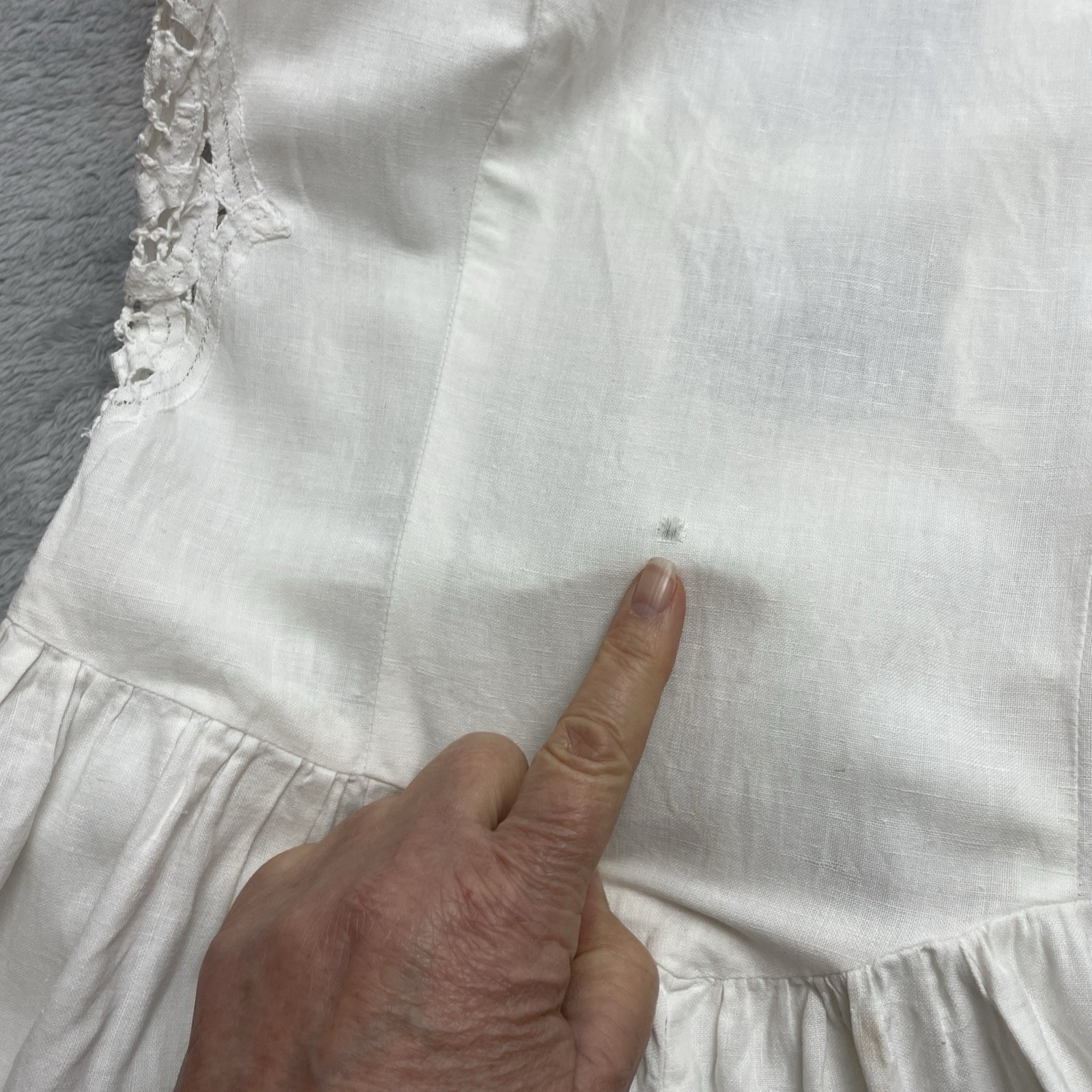 Vintage Birds Peking Handicraft Battenberg Lace Dress Size 6 White Basque Waist