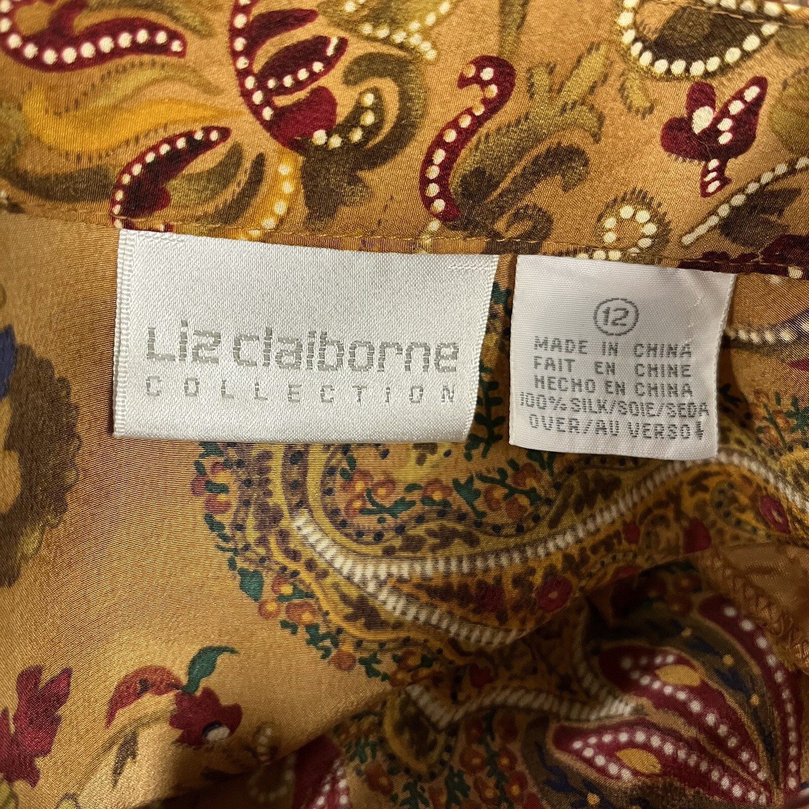 Vintage 80s 90s Liz Claiborne Collection Burnt Orange 100% Silk Asian Blouse Top