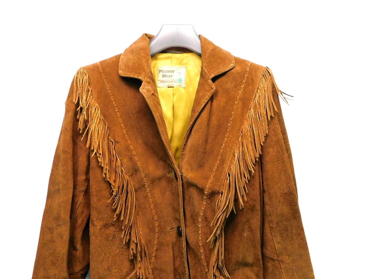 Vintage Pioneer Wear M Brown Suede Western Fringe Coat Woman Rockabilly Rodeo