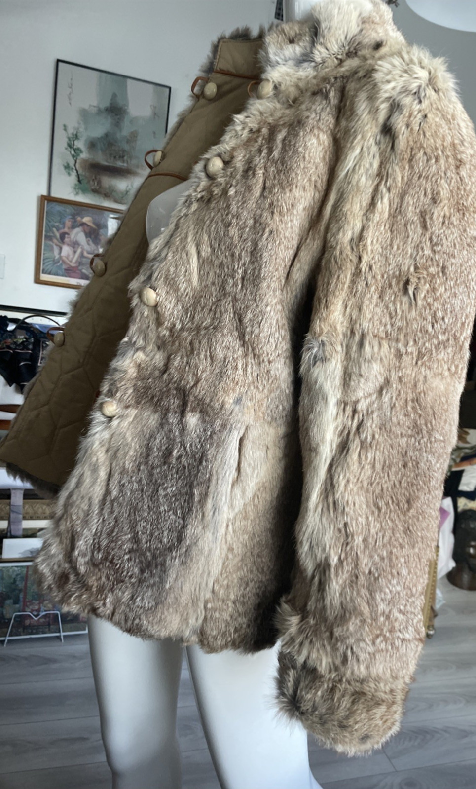 VTG 70s 80s Made in Hong Kong Reversible Rabbit Fur Coat Jacket Women’s Sz S