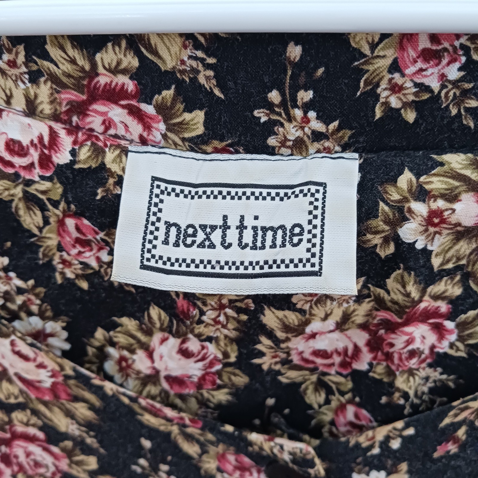 Next Time Vintage 90s Floral Midi Dress Womens 2X Black Pink Rose Cottagecore
