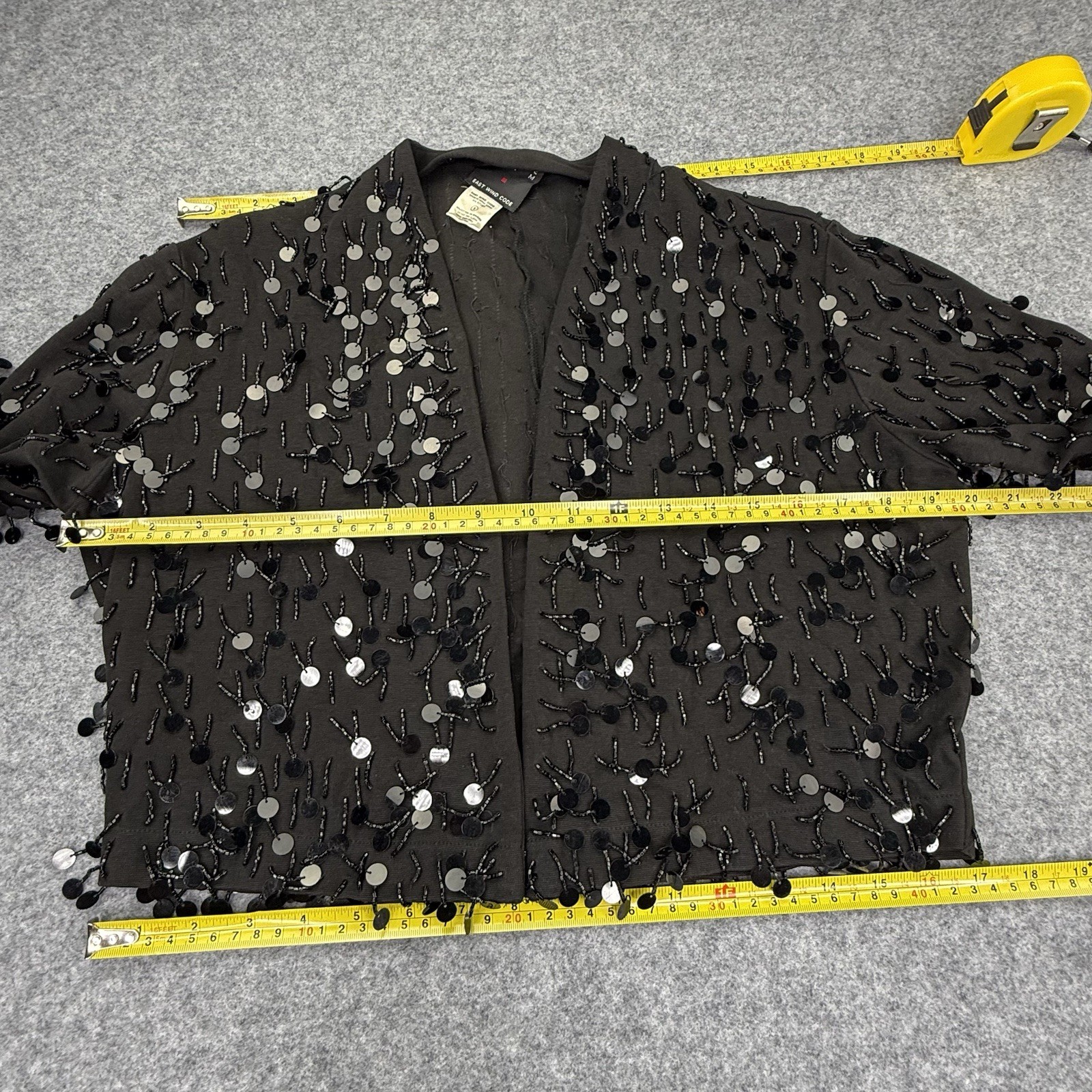 Vintage Vivienne Tam East Wind Code 80s 90s Black Beaded Sequin Bolero Jacket 1
