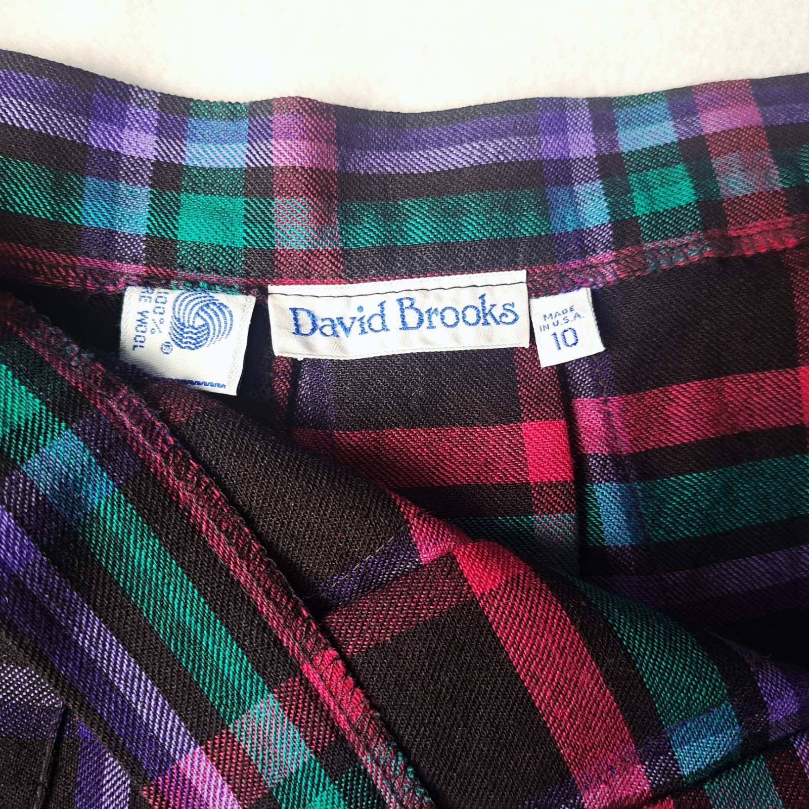 VTG David Brooks Plaid Wool Midi Skirt 10 Made in USA Academia Pleated Tartan