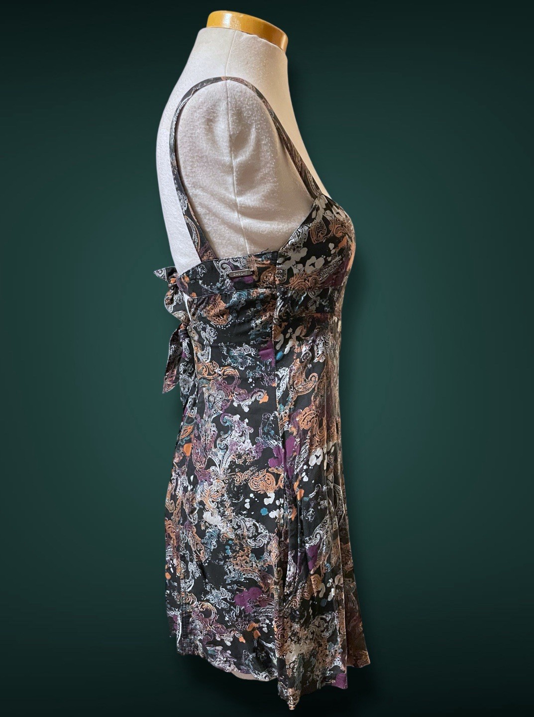 1990’s Black & White Paisley Print w Purple, Teal & Rust Bleach Splash Sundress