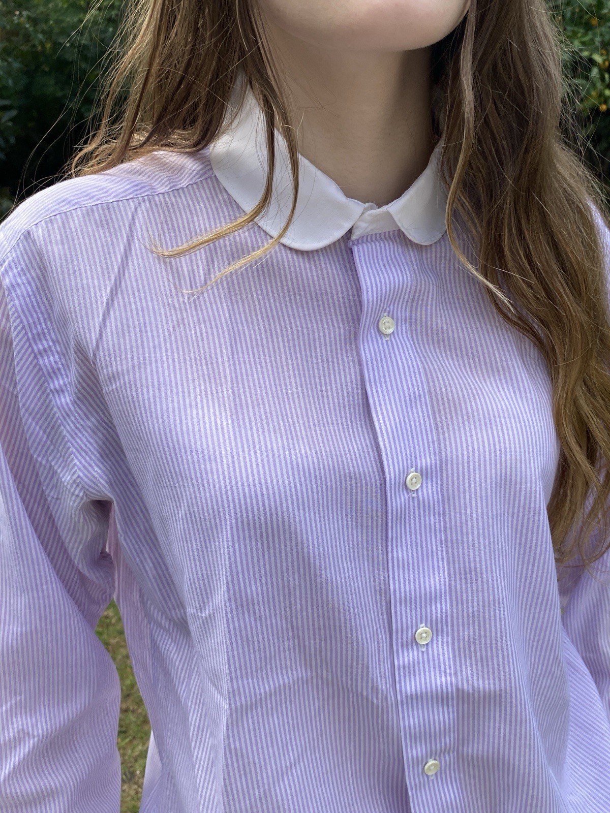 Vtg Pappagallo M Peter Pan Collar Cotton Blend Top Shirt Stripe Lavender Preppy
