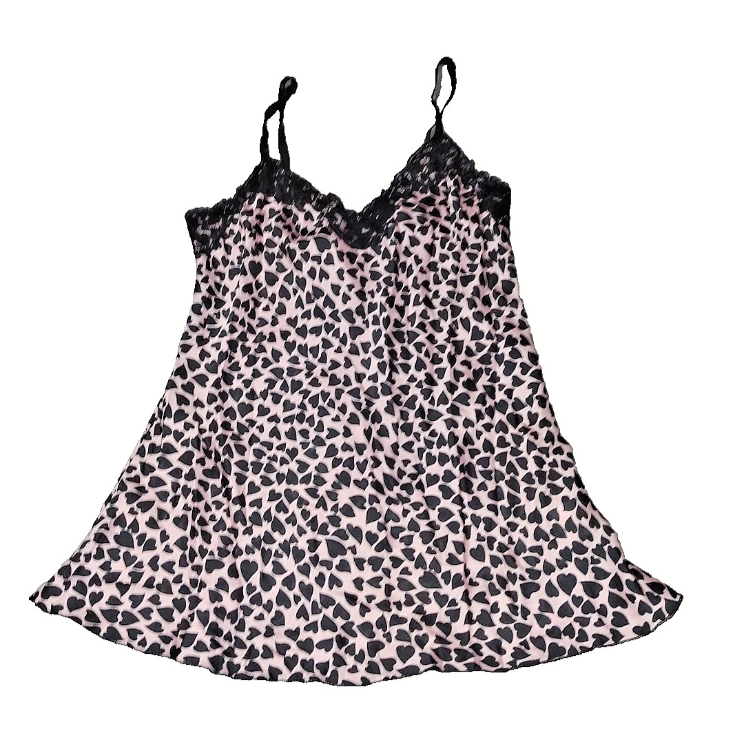 Pink Heart Print Satin Camisole M lingerie