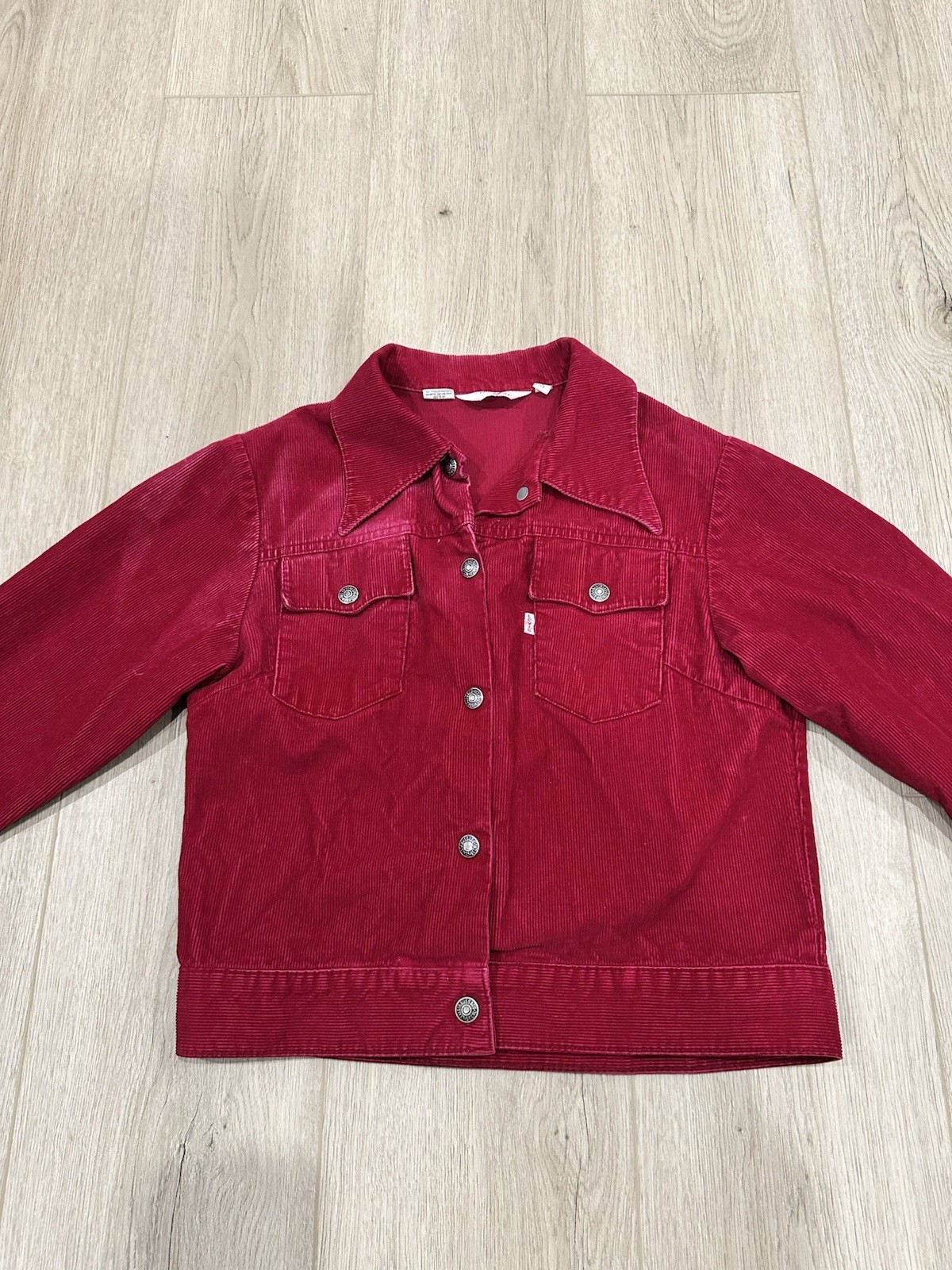 Levi’s White Tab Big E Red Boho Hippie Corduroy Snap Jacket VTG 70’s Women’s