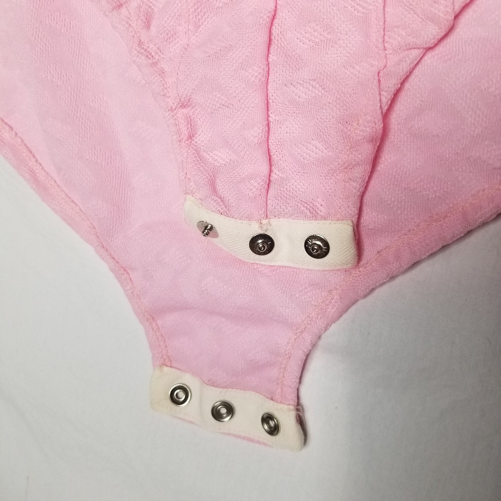 Vtg 70s Pink Pintuck Long Sleeve Bodysuit Blouse Large Pointed Collar Shirt