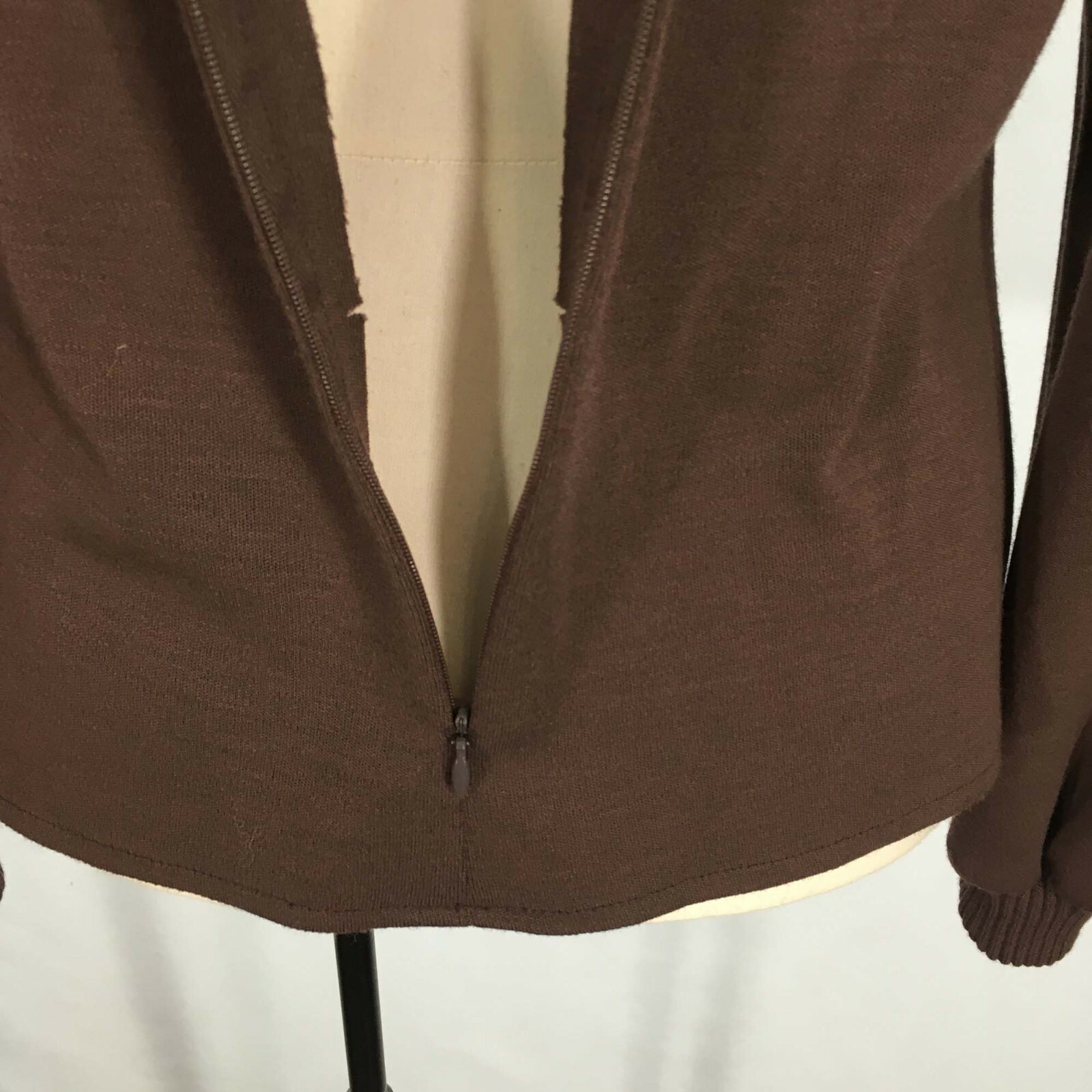 William Pearson Vintage 70s 80s Womens Brown Mock Neck Knit Top, Zip Back Shirt