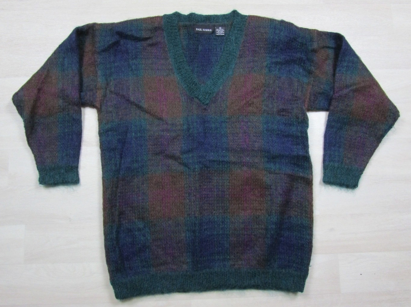 Vintage 90s Paul Harris Mohair Blend Sweater Women’s (M) Shoulder Pads Plaid