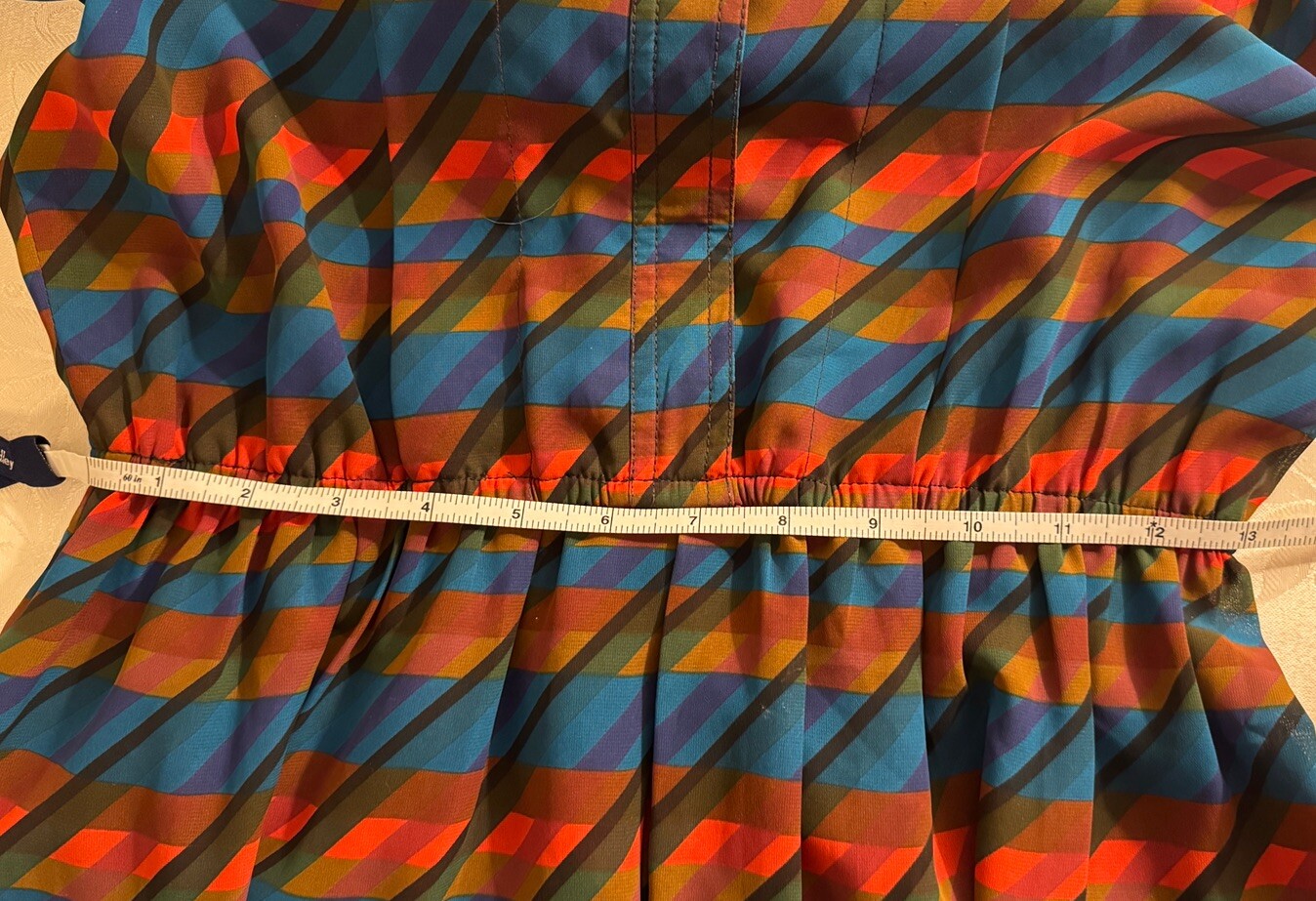 Vintage Mod Dress 8 Geometric Stripes Mad Men 70s Retro Modest Leslie Fay