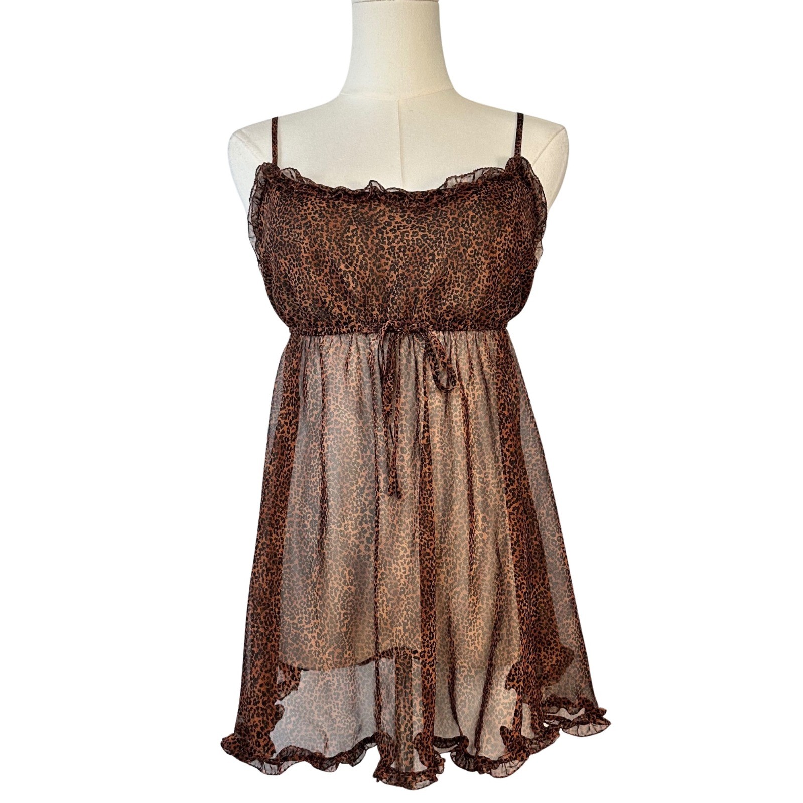 Victoria’s Secret Y2K Leopard Print Babydoll Slip Dress Women S Grunge Mesh