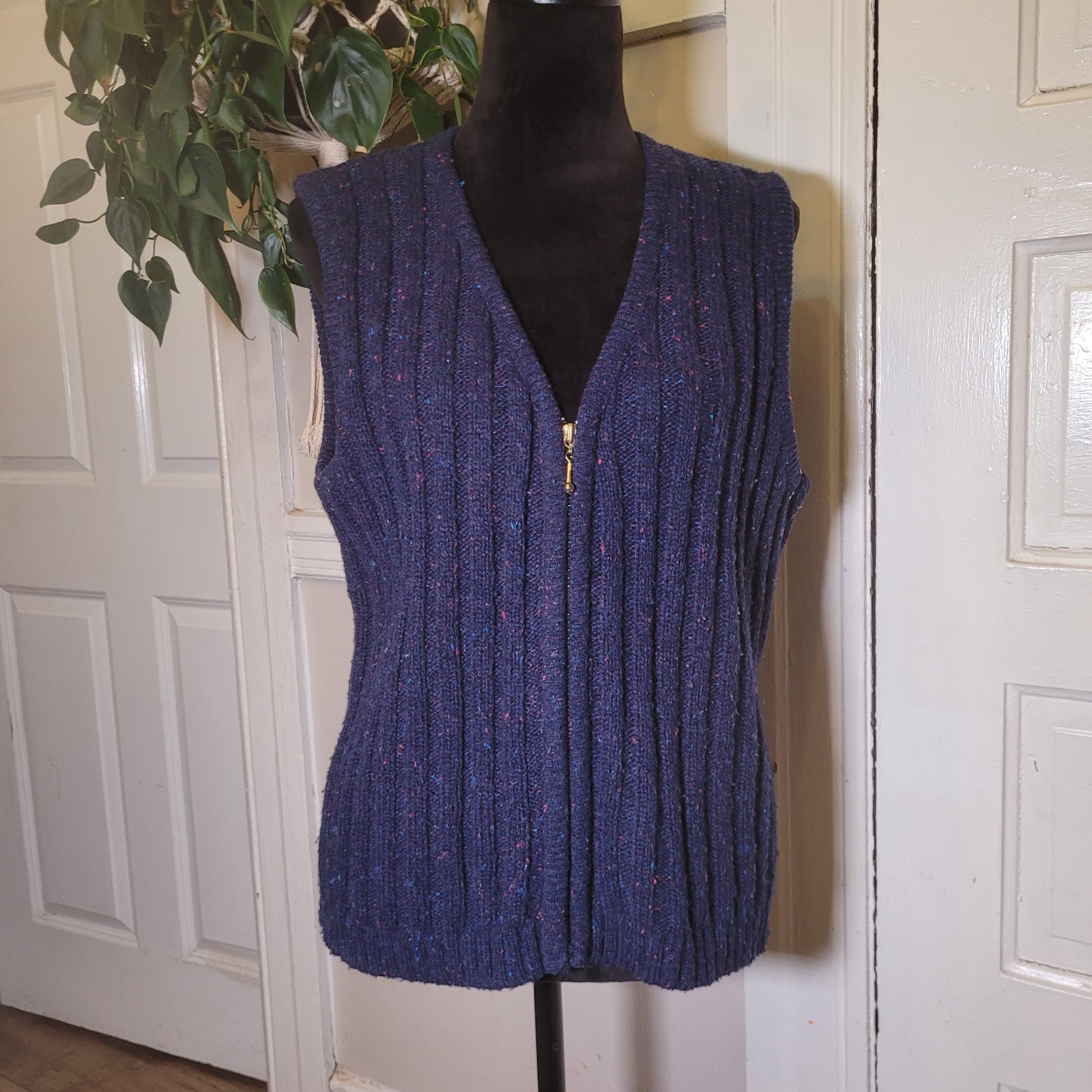 Vtg C.C. Hughes Multicolored Knit Vest Wmns Medium/t360