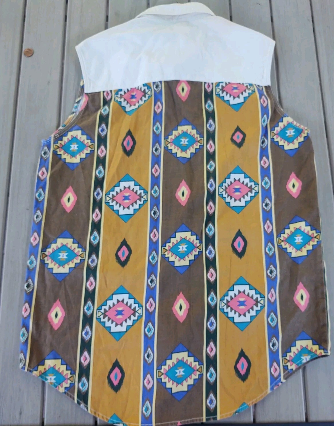 VINTAGE 90s Nuovo County Seat Southwestern Aztec Geometric Denim Vest M
