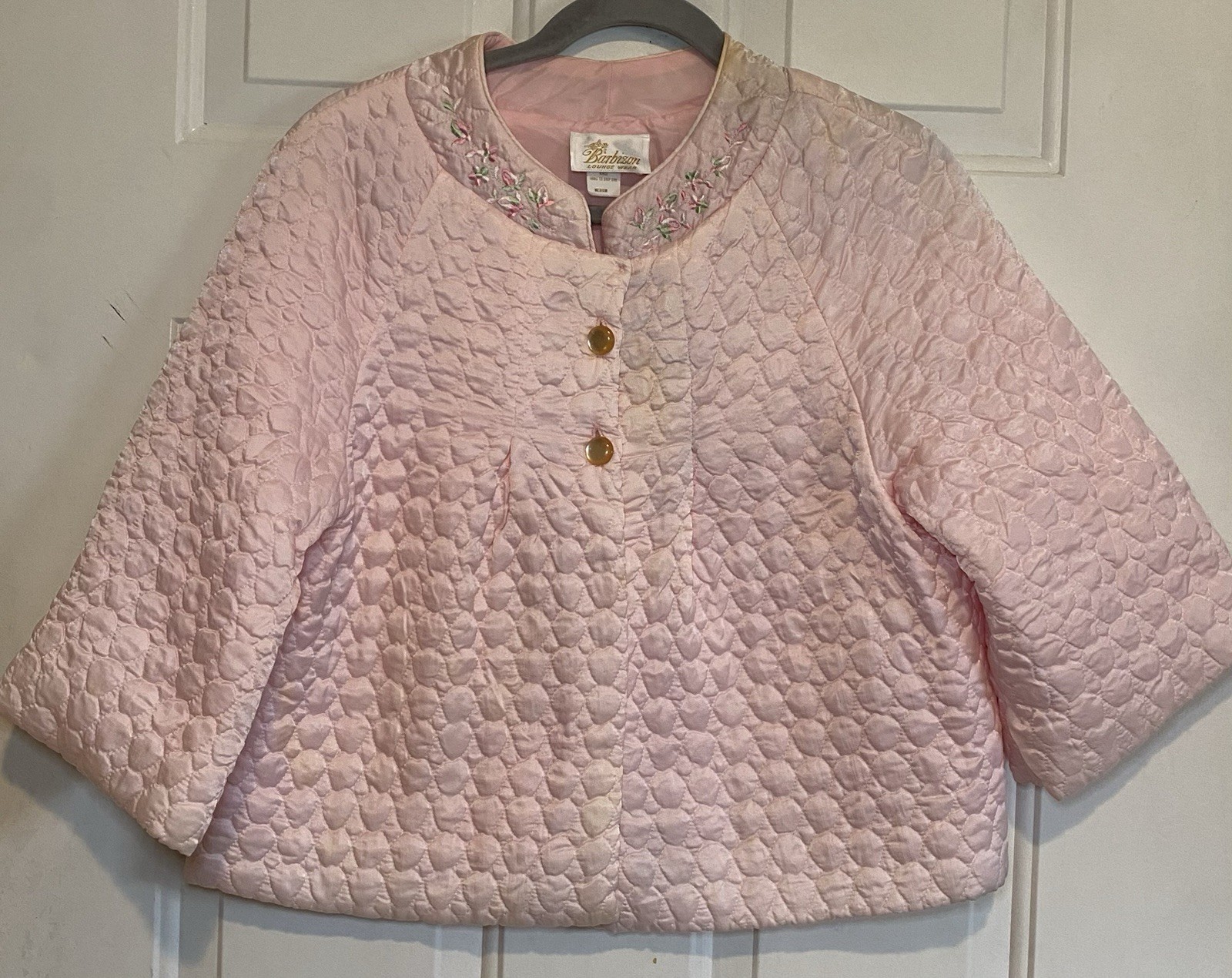 Barbizon Lounge Wear 70s Vintage Pink Floral Quilted Bed Jacket Sz Medium Nylon