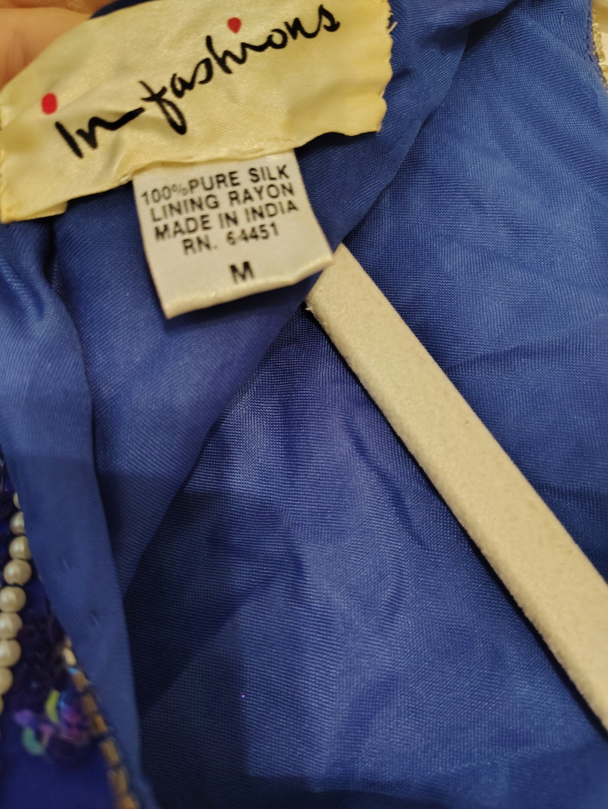 Vintage In Fashions 100% Silk Beaded Sequin Blouse – Royal Blue – Size M