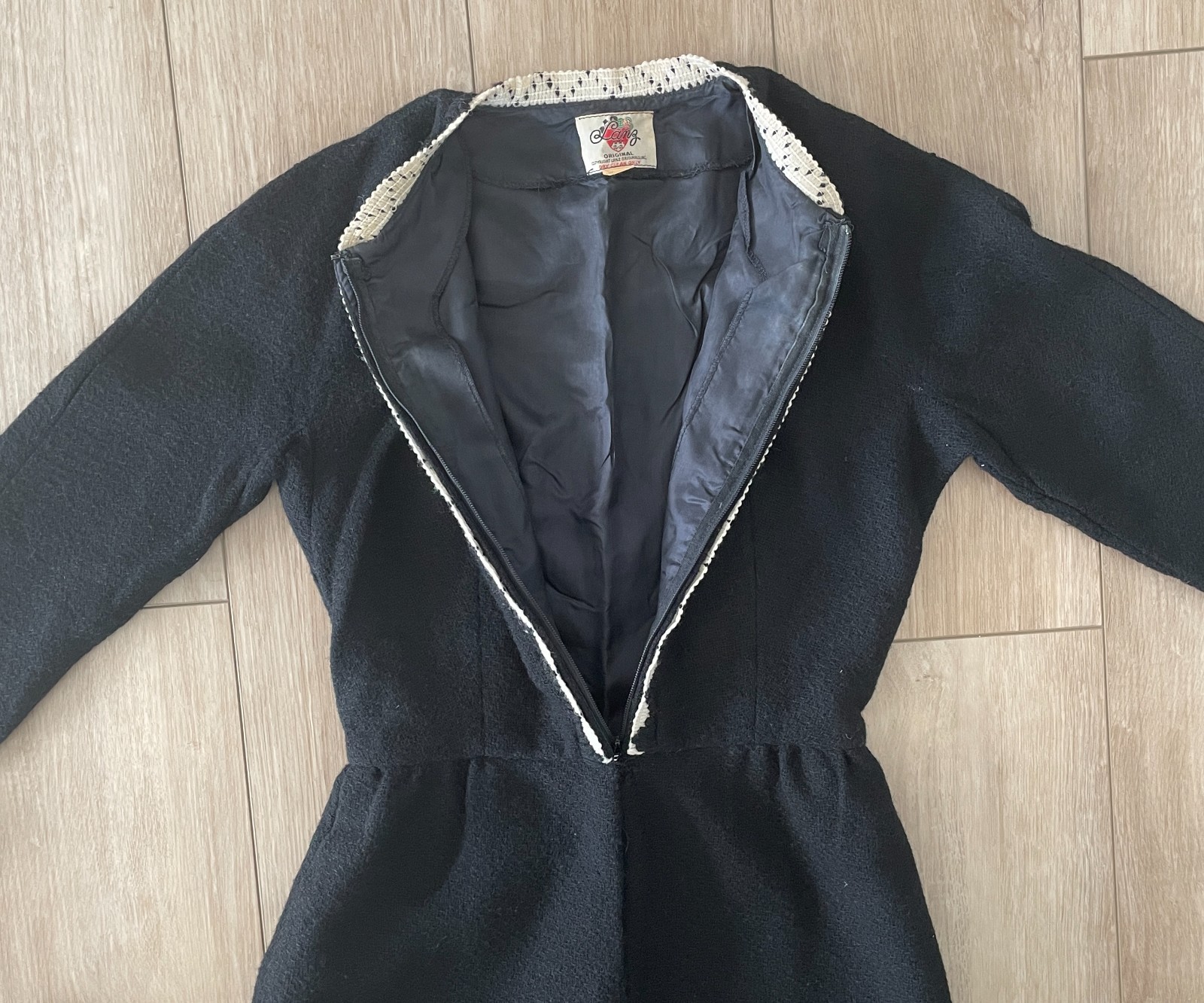 Vintage 1960s Lanz Original Tailored Long Sleeve Black Wool Dress-Women’s XS/S