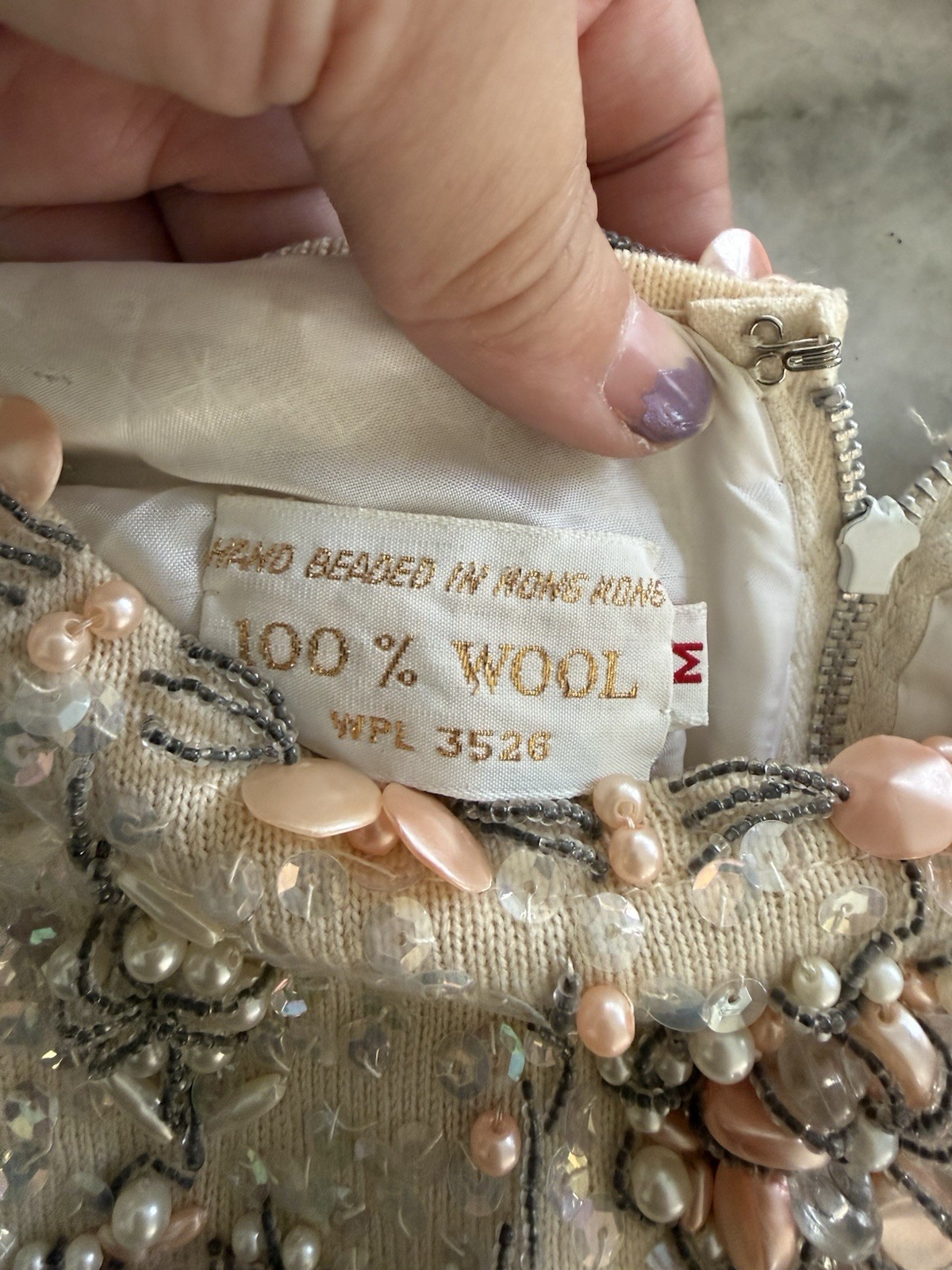 Vintage Hand Beaded Wool Evening Shirt Embellished Sequined from Hong Kong
