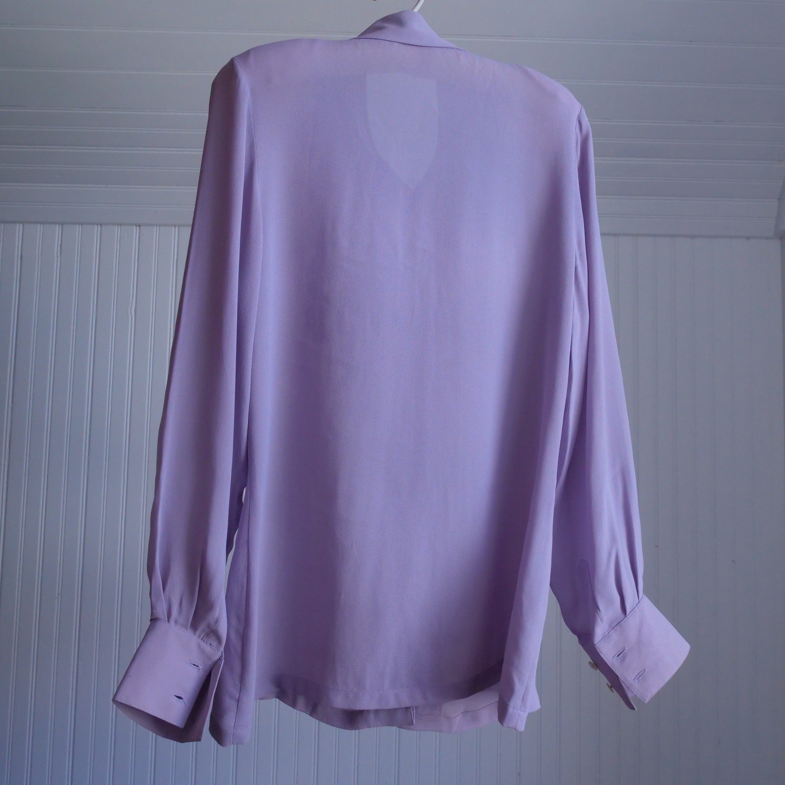 See sweetest vintage 1990s lilac semisheer tuxedo ruffle button down blouse
